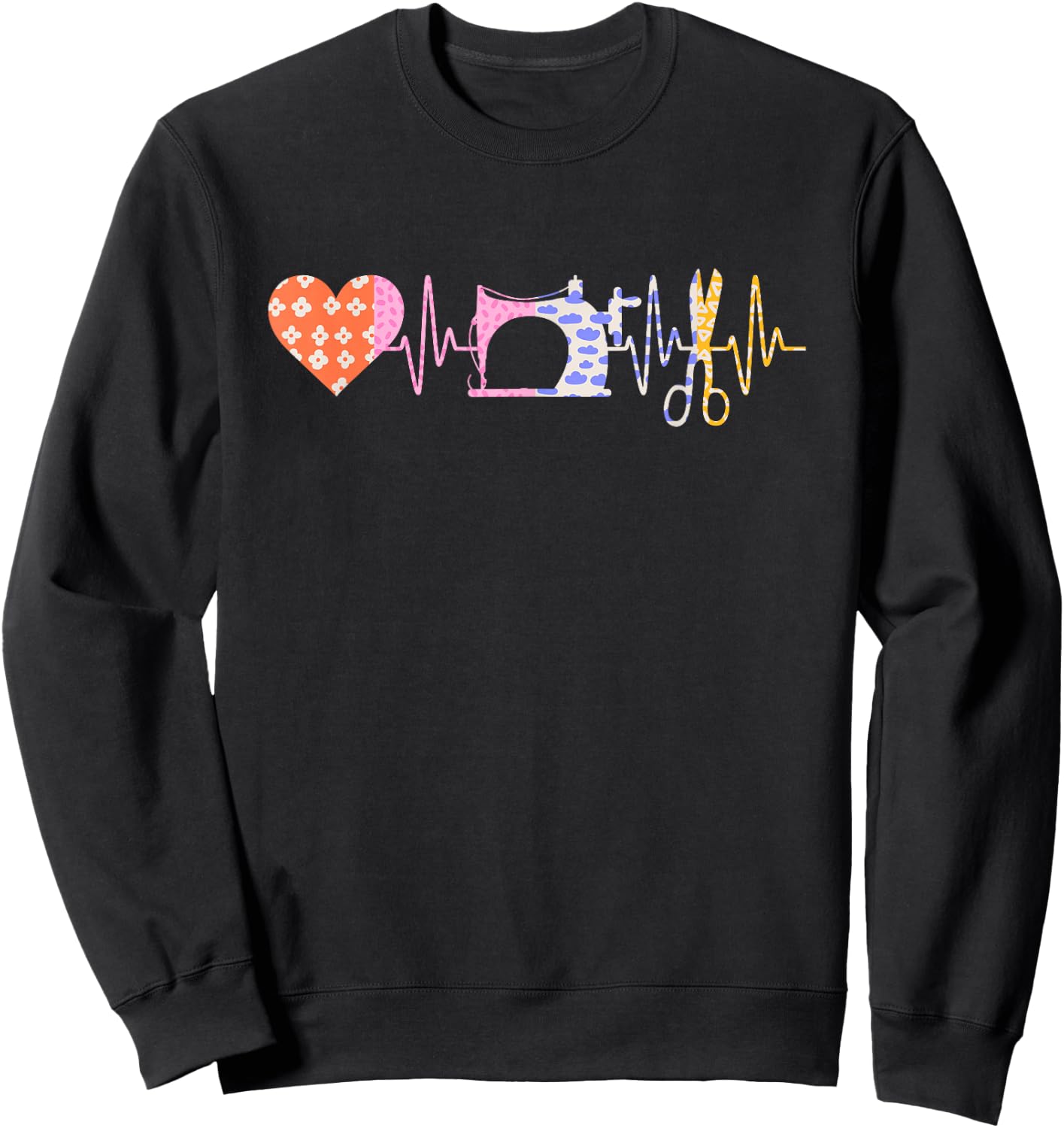 Sewing Heartbeat Heart Sewing Sweatshirt - Sweatshirt | Black