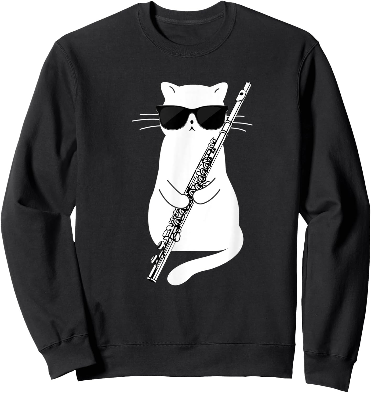 Cat wearing sunglasses playing Flute Women Kids Sweatshirt - Sweatshirt | Black