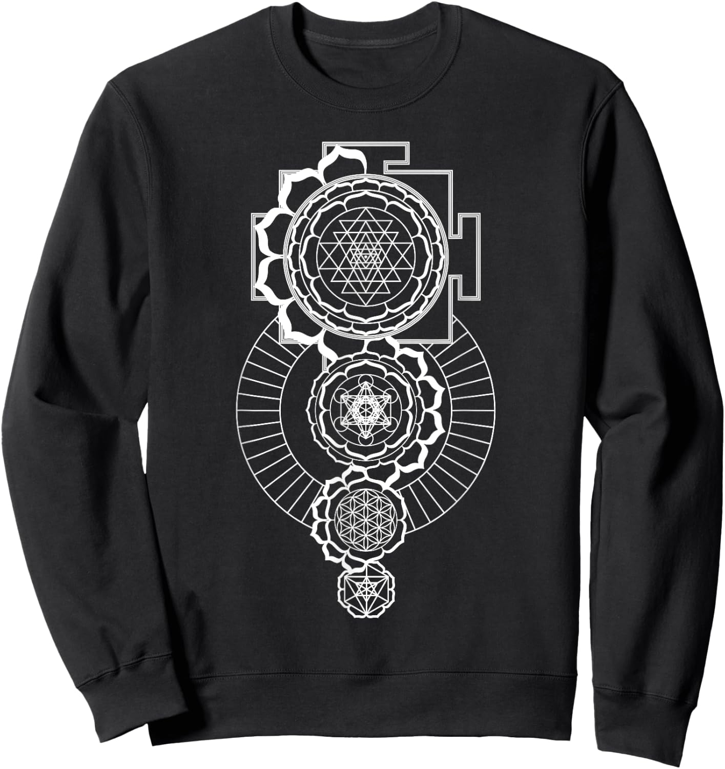 Sri Yantra Metatron's Cube Flower Of Life Merkaba Sacred Sweatshirt - Sweatshirt | Black