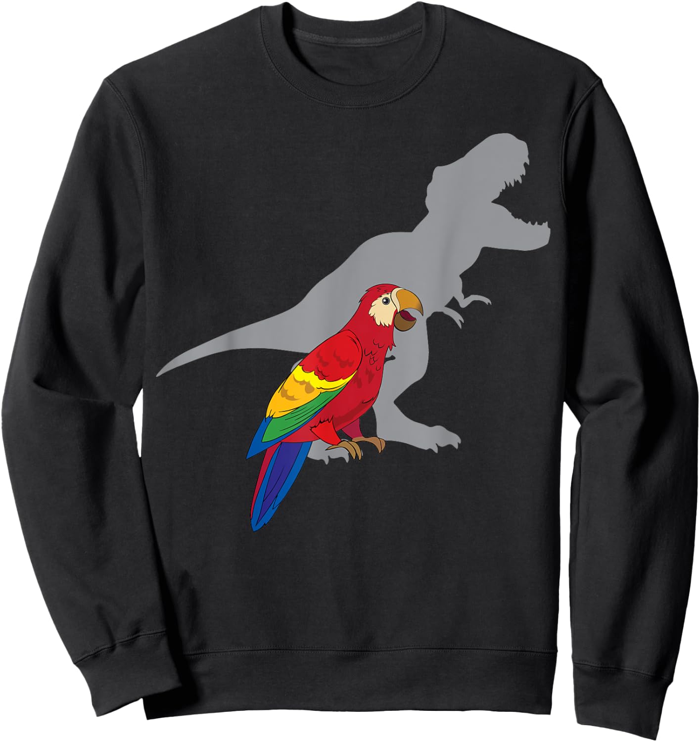 Cute African Parrot Gifts For Bird Lovers Women T-Rex Screaming with Macaw Parrot Adult Black Short Sleeve Classic Fit Cotton 65% Polyester 35% Sweatshirt - Sweatshirt | Black