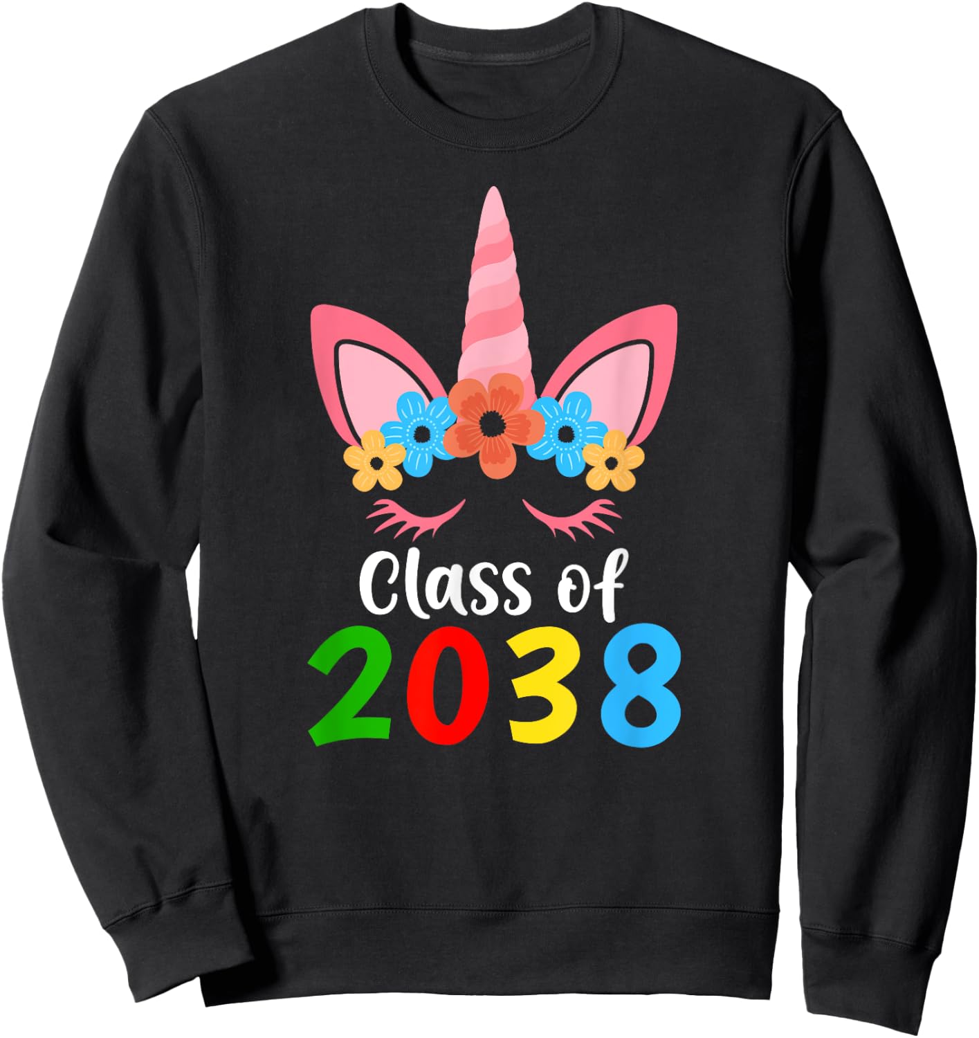 Unicorn Class of 2038 Grow With Me Back To School Girls Sweatshirt - Sweatshirt | Black