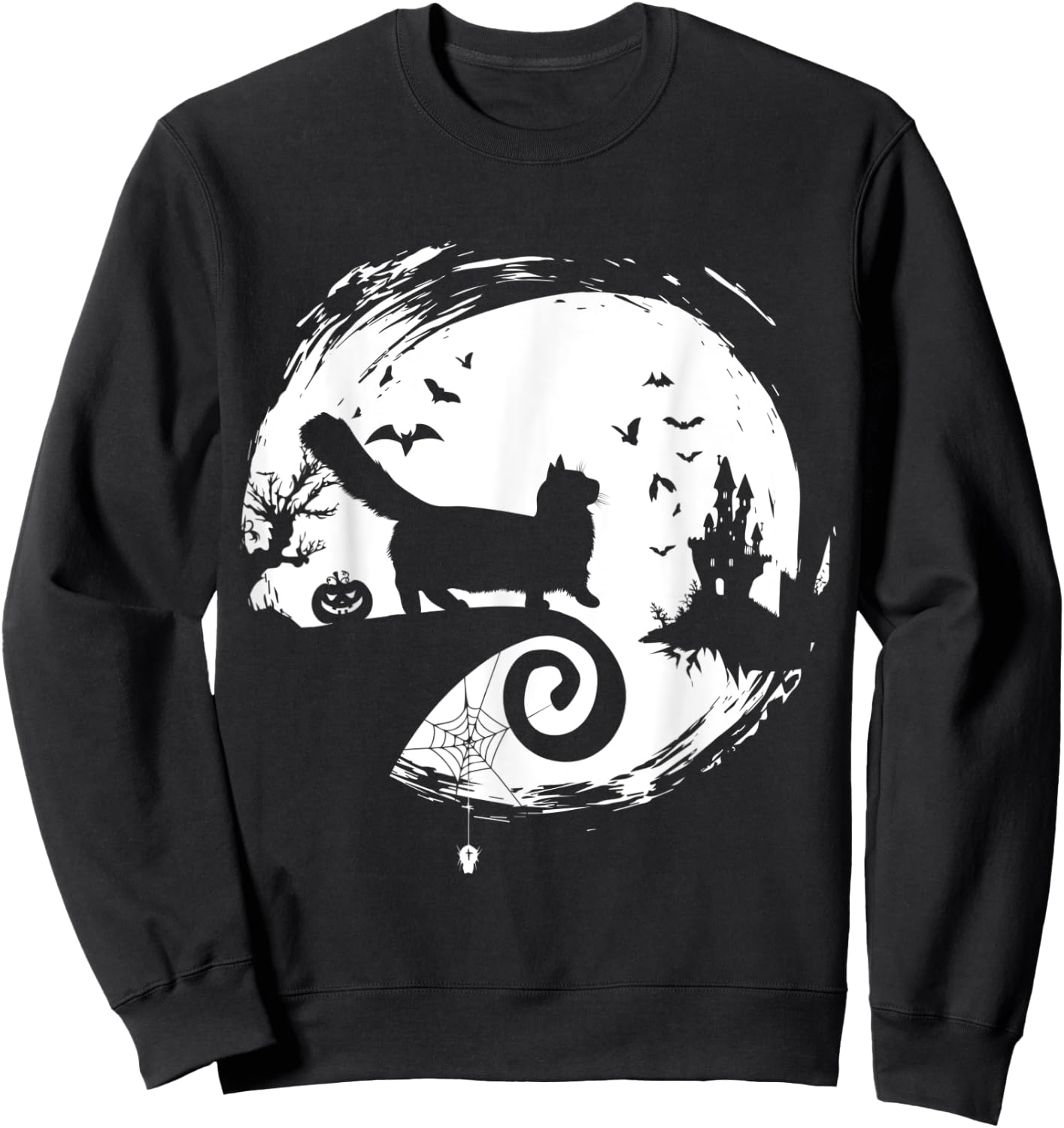 Munchkin Cat Halloween Costume Moon Silhouette Creepy Sweatshirt - Sweatshirt | Black