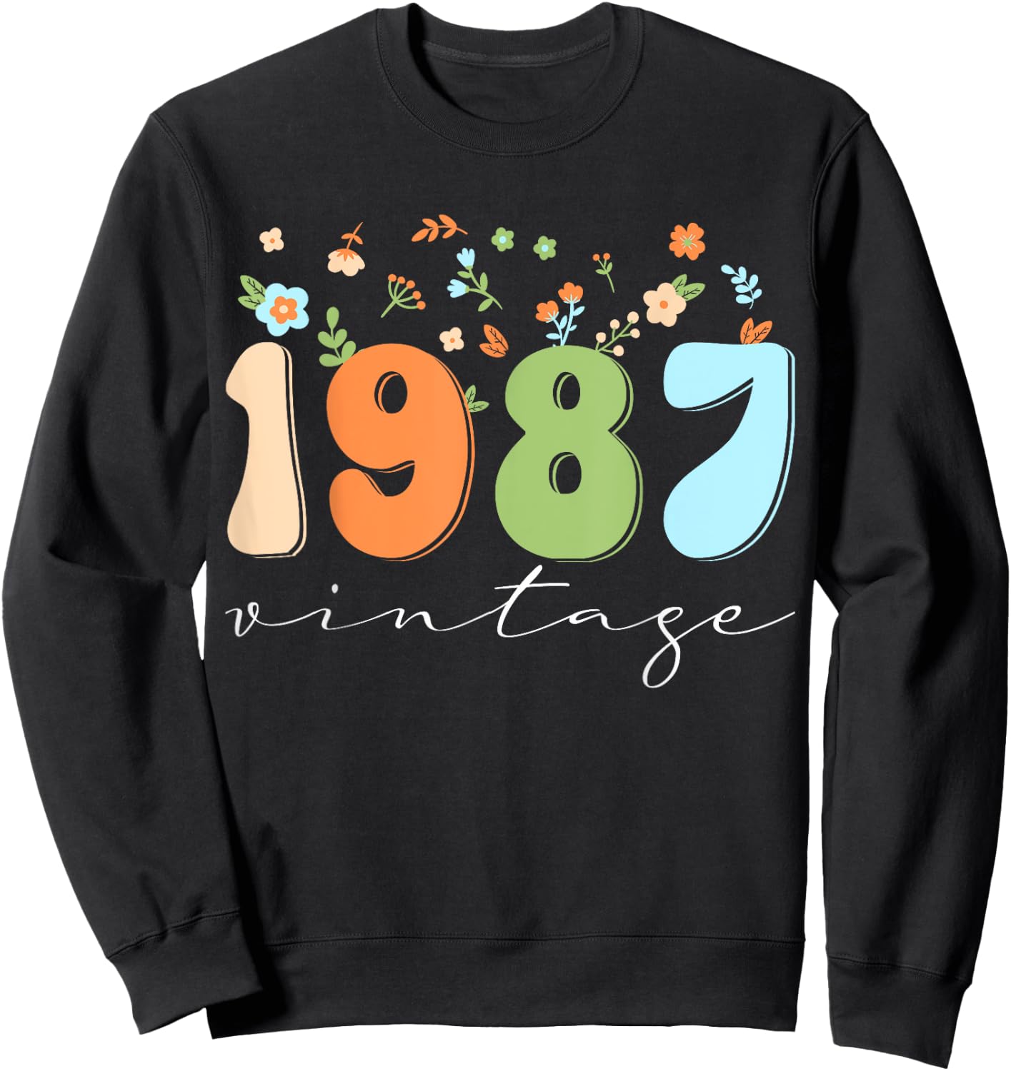 Vintage 1987 Shirt Funny Flower Graphic Retro Sweatshirt - Sweatshirt | Black