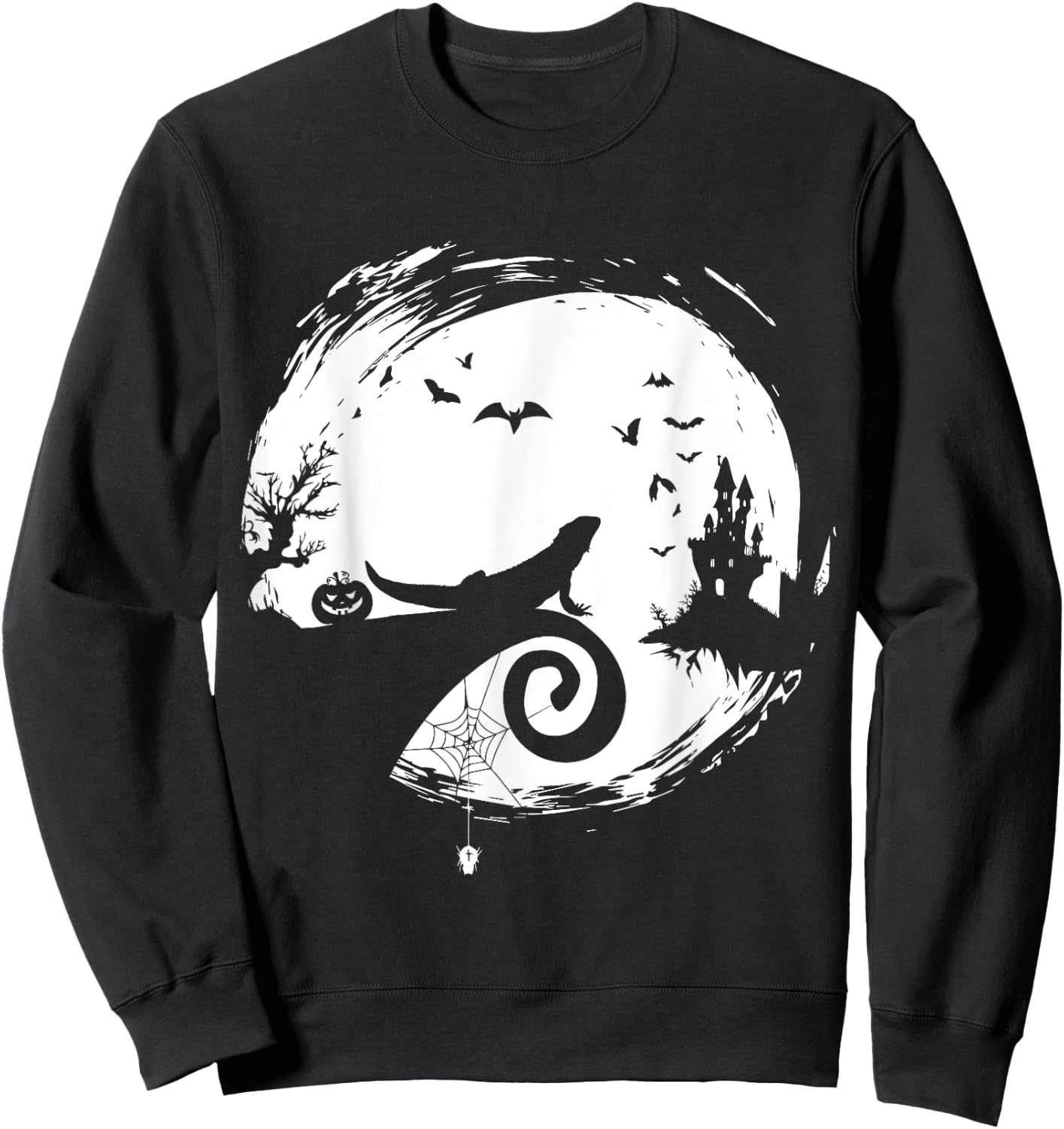Bearded Dragon Halloween Costume Moon Silhouette Creepy Sweatshirt - Sweatshirt | Black