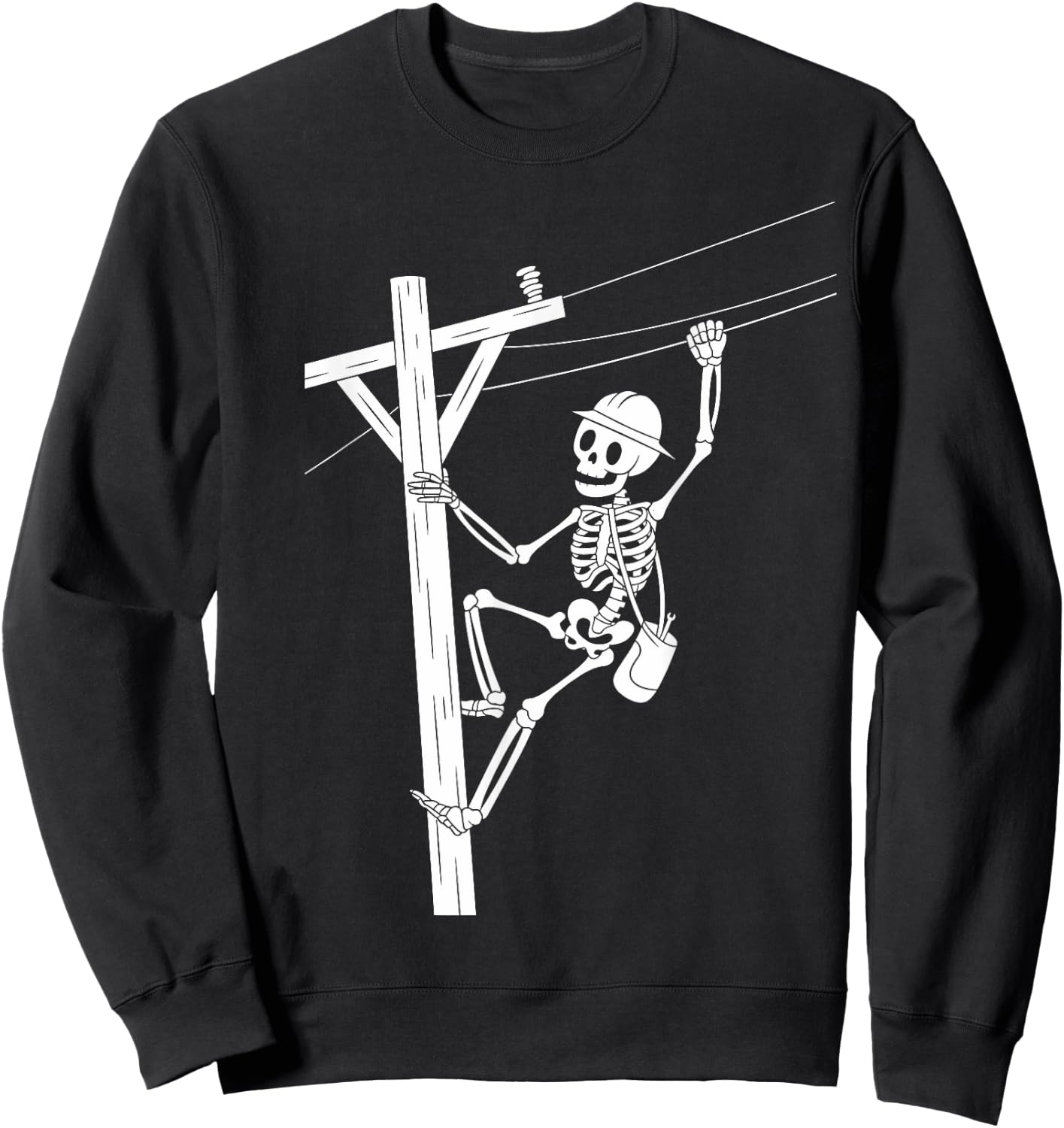 Funny Skeleton Electric Cable Lineman Spooky Halloween Sweatshirt - Sweatshirt | Black