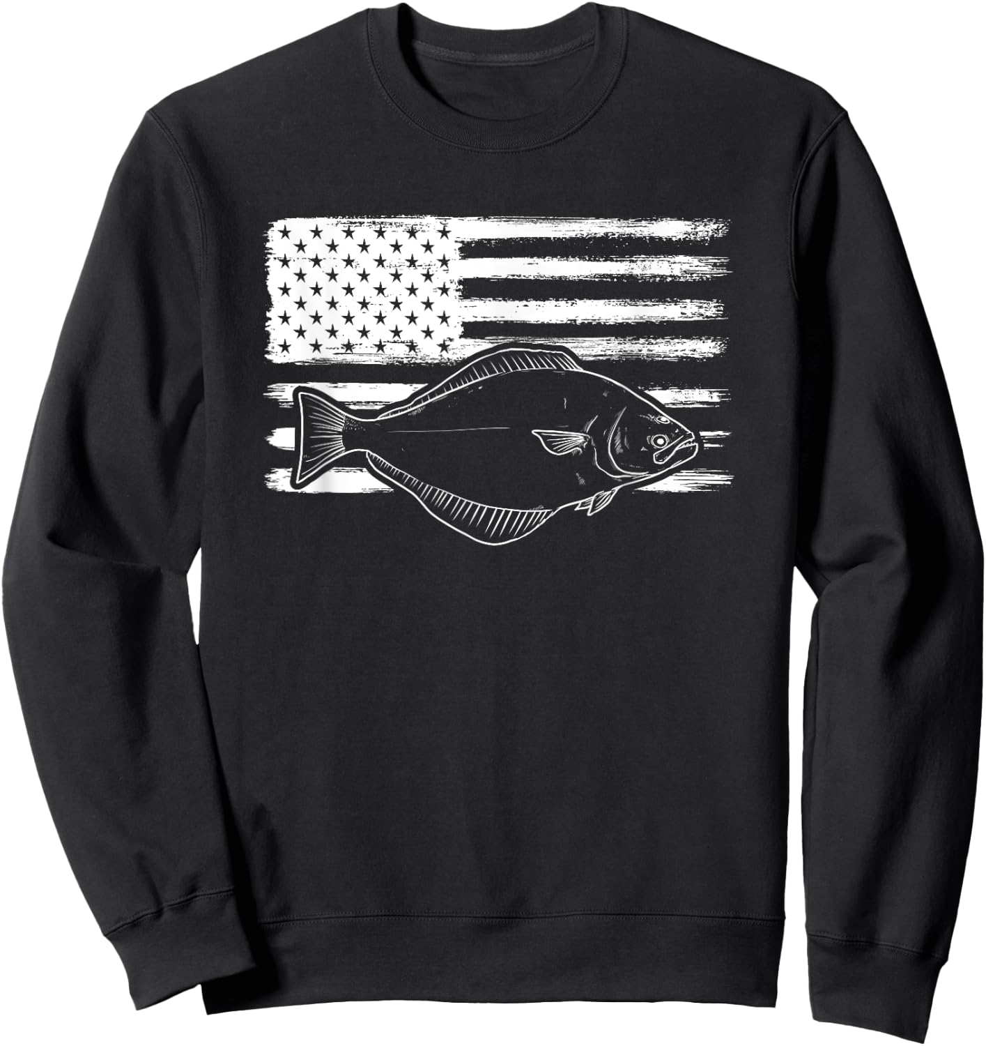 Halibut USA Plaice Flounder Flatfish united states grunge Sweatshirt - Sweatshirt | Black