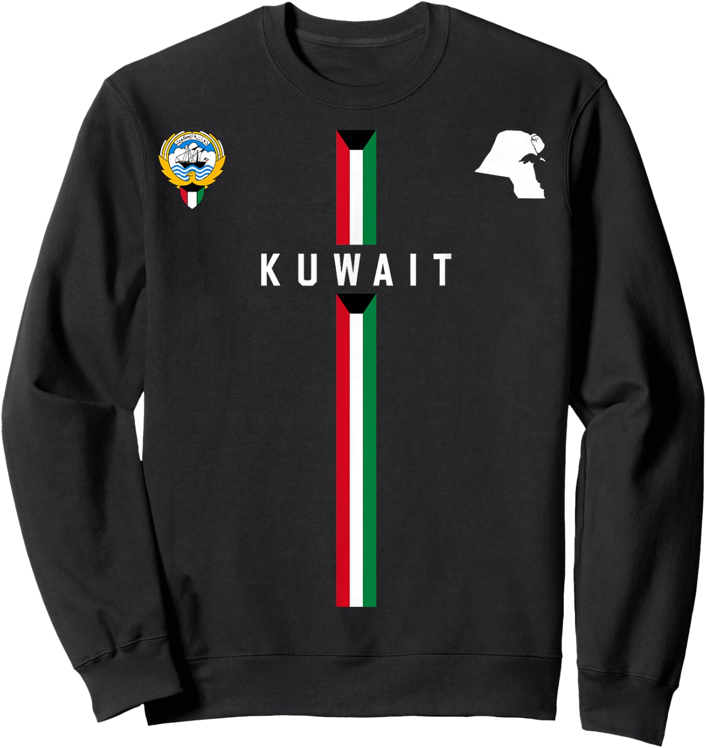 Kuwait Flag, Silhouette map of Kuwait, National Emblem Sweatshirt - Sweatshirt | Black