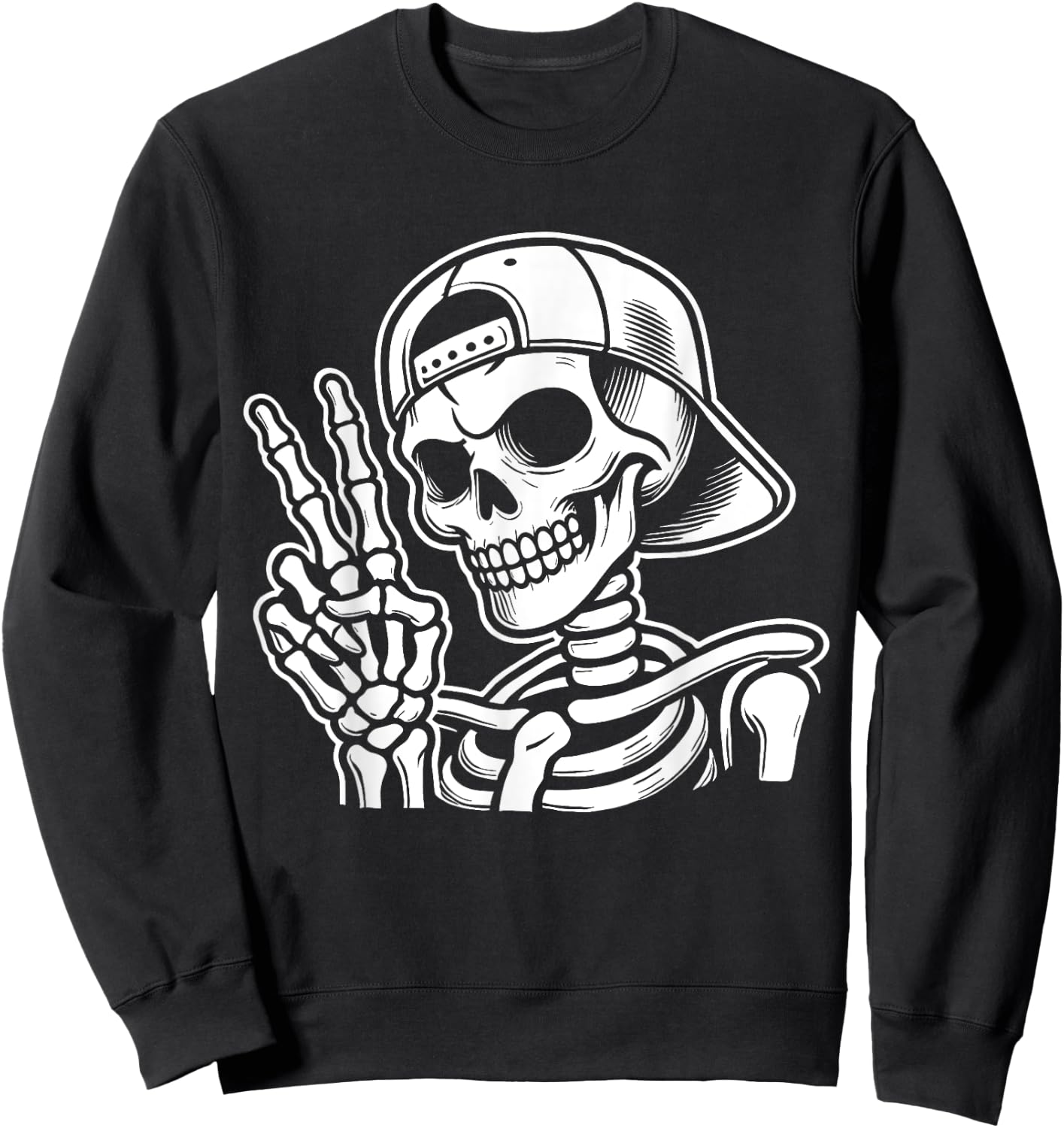 Skeleton Hand Peace Sign Retro Halloween Skeleton Hand Sign Sweatshirt - Sweatshirt | Black