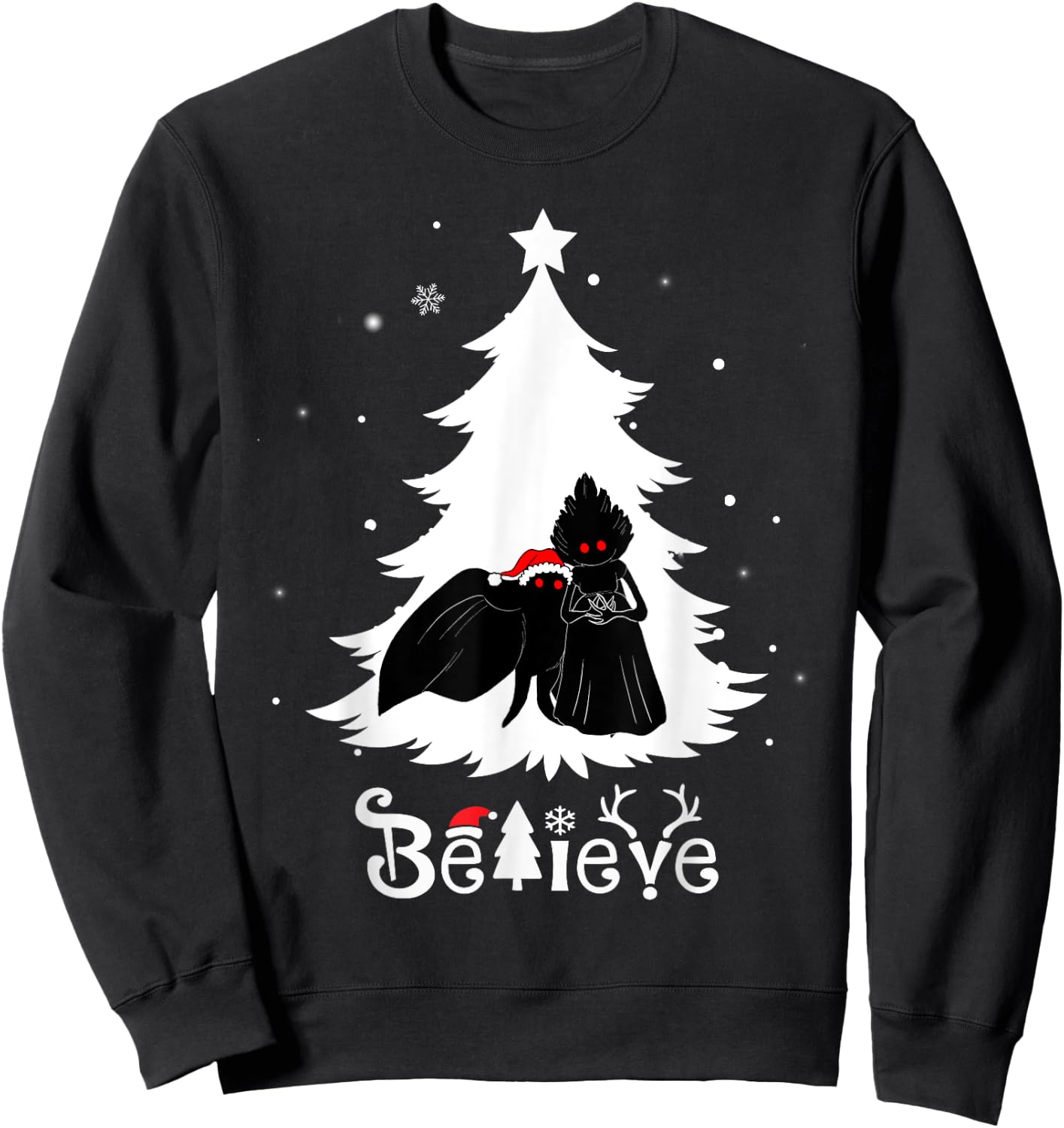 Mothman Flatwoods Monster Christmas Believe Funny Cryptid Sweatshirt - Sweatshirt | Black