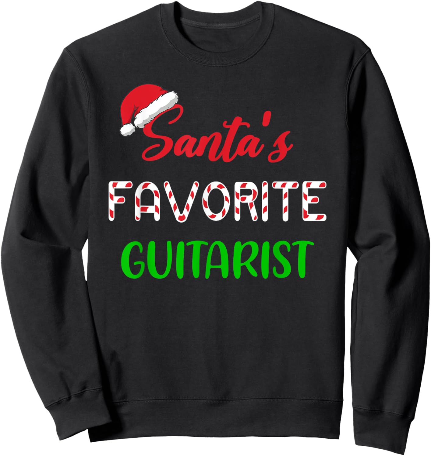 Santas Favorite Guitarist Gift Funny guitar Christmas Pajama Sweatshirt - Sweatshirt | Black
