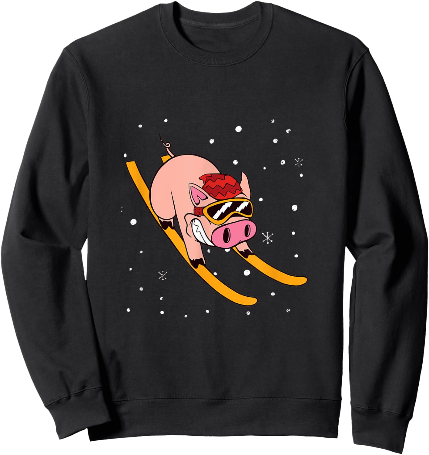 Pig on Skis - Skier Funny Ski Vacation Sweatshirt - Sweatshirt | Black
