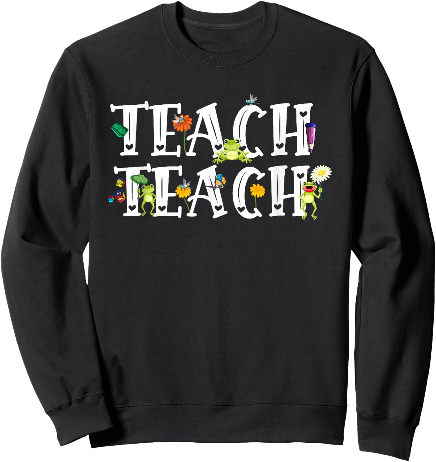Teacher Cute Frogs Back To School Teach School Student Men Women Girls Kids Sweatshirt - Sweatshirt | Black
