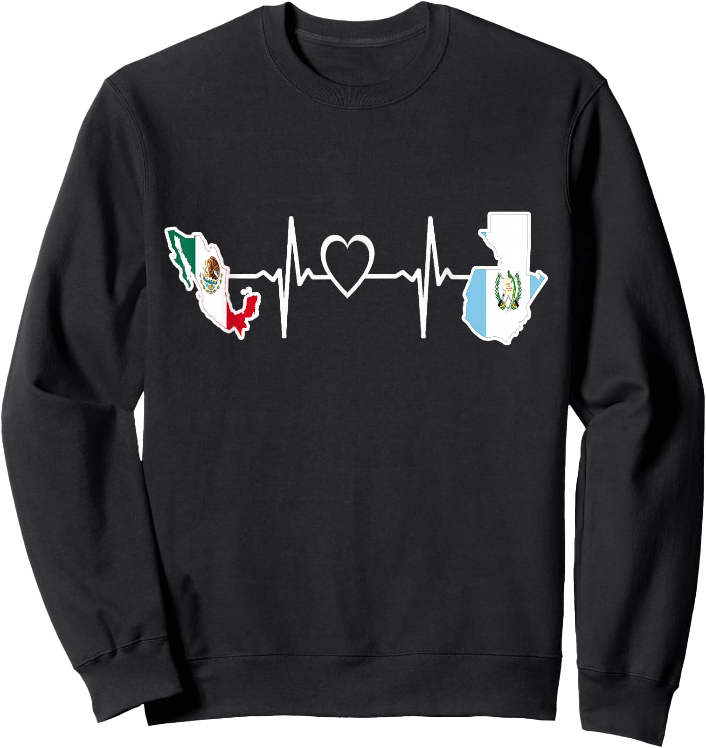 Mexican Guatemalan Flag Shirt Guatemala Mexico Heartbeat Sweatshirt - Sweatshirt | Black