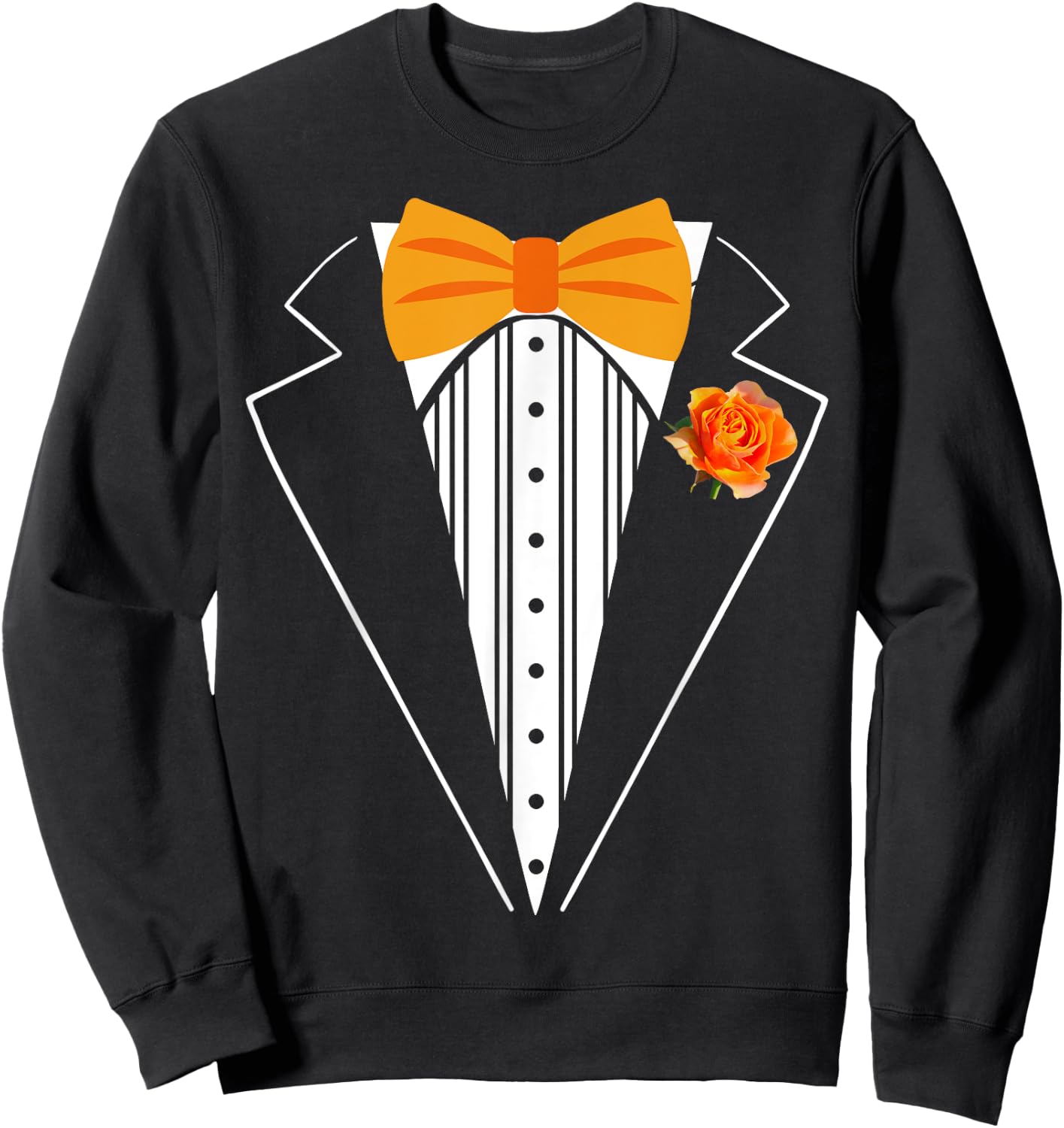 Kids Adult Orange Bowtie Tuxedo Toddler Costume Youth Tux Sweatshirt - Sweatshirt | Black