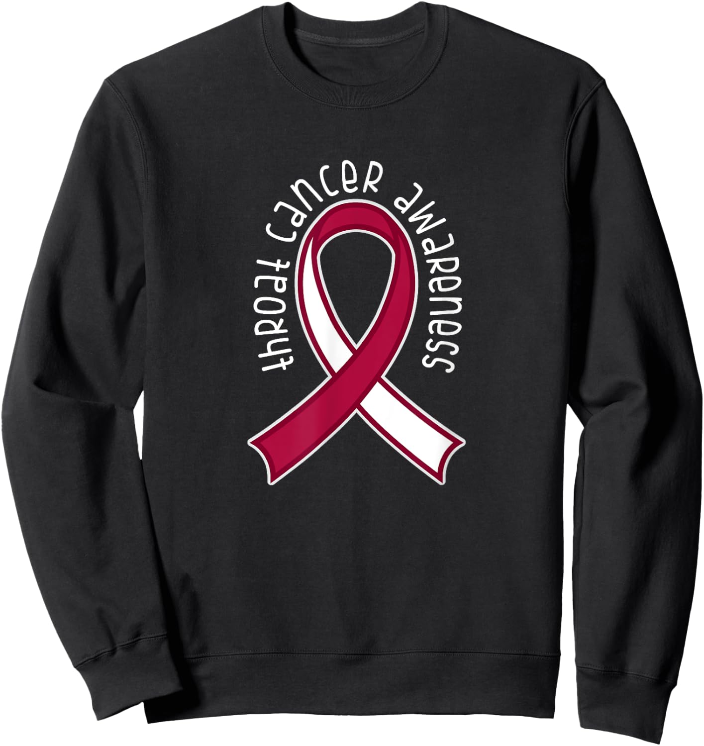 Throat Cancer Awareness Burgundy White Ribbon Sweatshirt - Sweatshirt | Black
