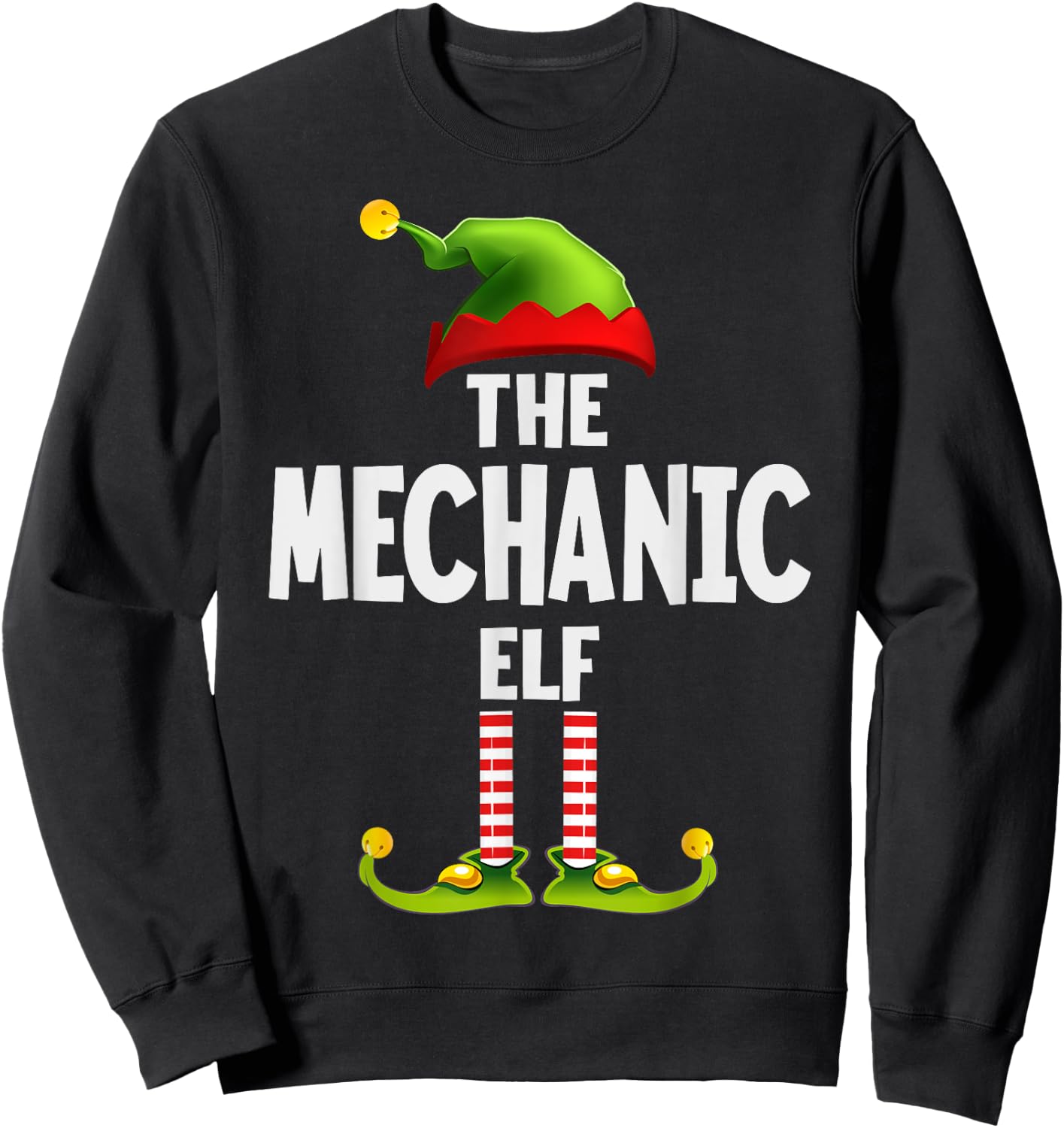 The Mechanic Elf Pajama Christmas Matching Family Sweatshirt - Sweatshirt | Black