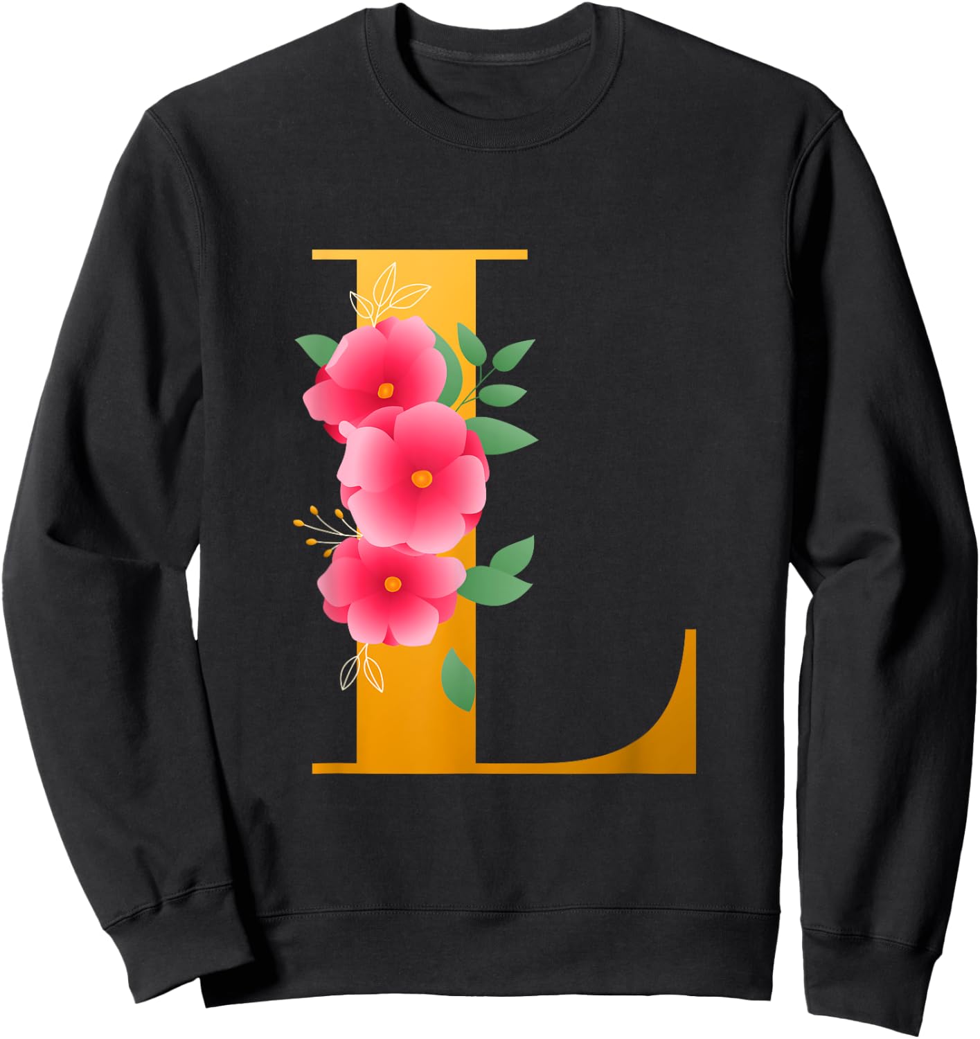 Floral L Alphabet Cute Initial Monogram Letter L Graphic Sweatshirt - Sweatshirt | Black