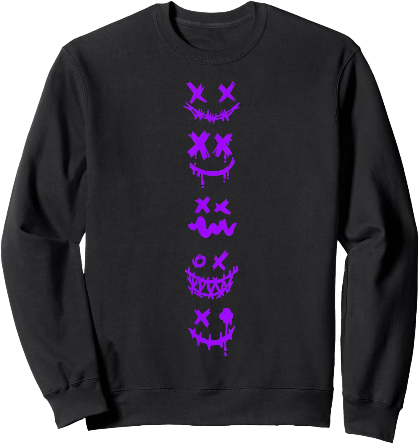 Purple Grunge Monster Smile Faces Purple Graphic Sweatshirt - Sweatshirt | Black