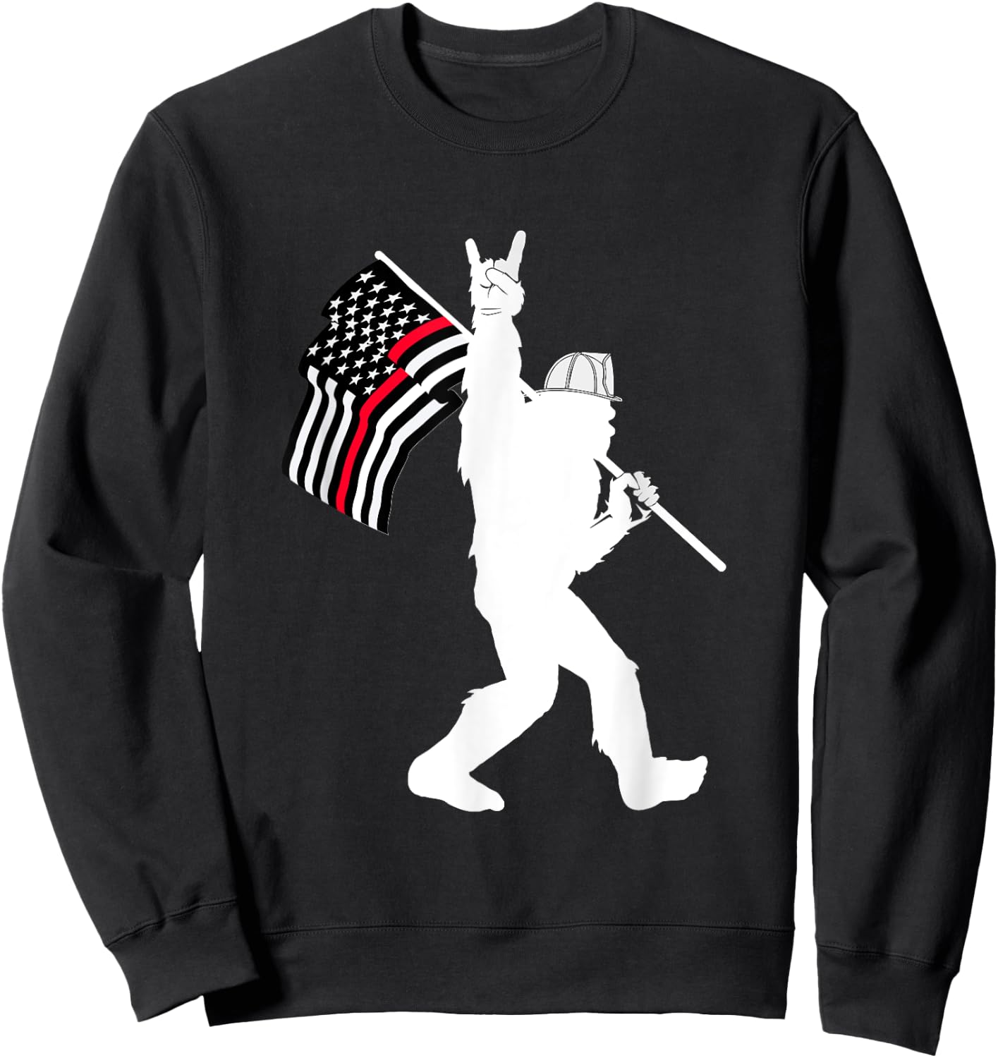 Bigfoot Firefighter Thin Red Line Flag for Dad and Mom Sweatshirt - Sweatshirt | Black