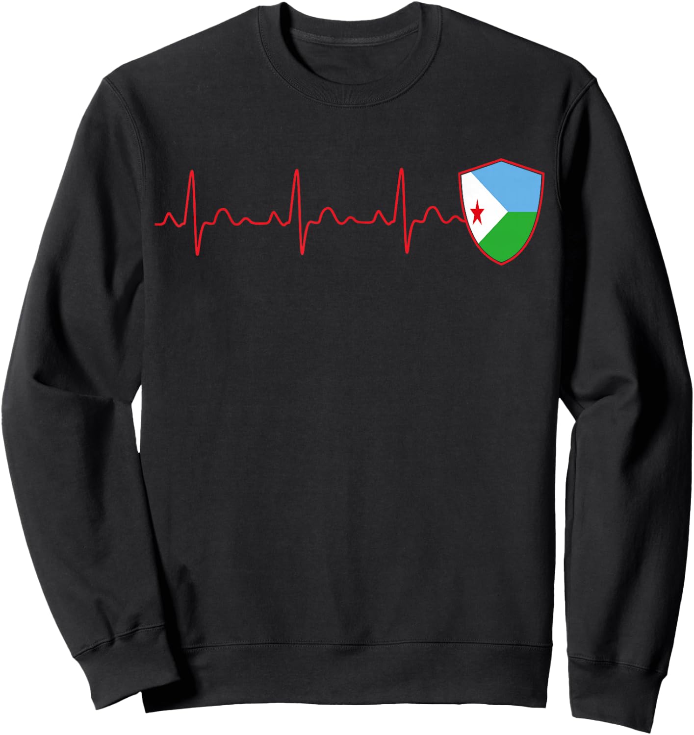 Djibouti Flag Heartbeat EKG Patriotic National Sweatshirt - Sweatshirt | Black
