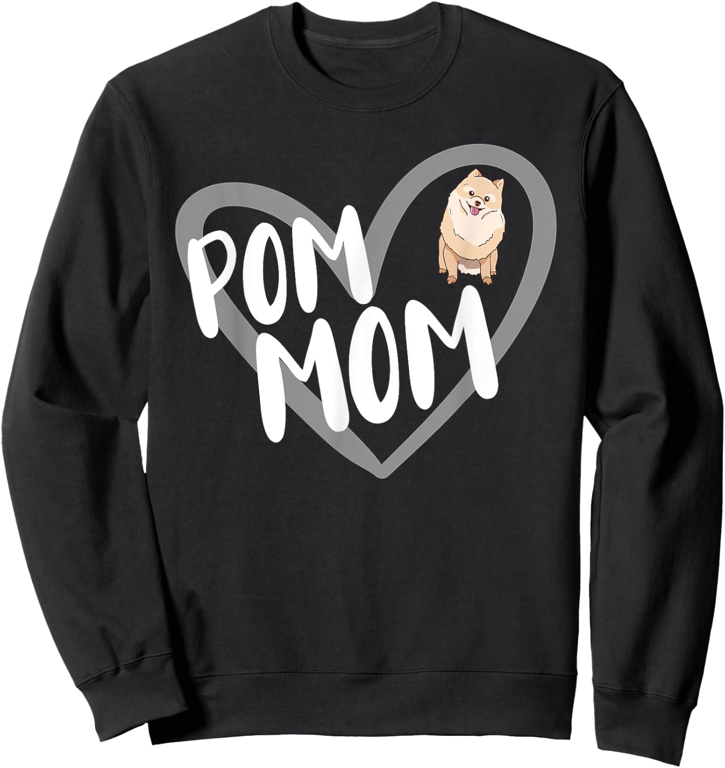 Pom Mom Heart Funny Pomeranian Owner Dog Lover Sweatshirt - Sweatshirt | Black