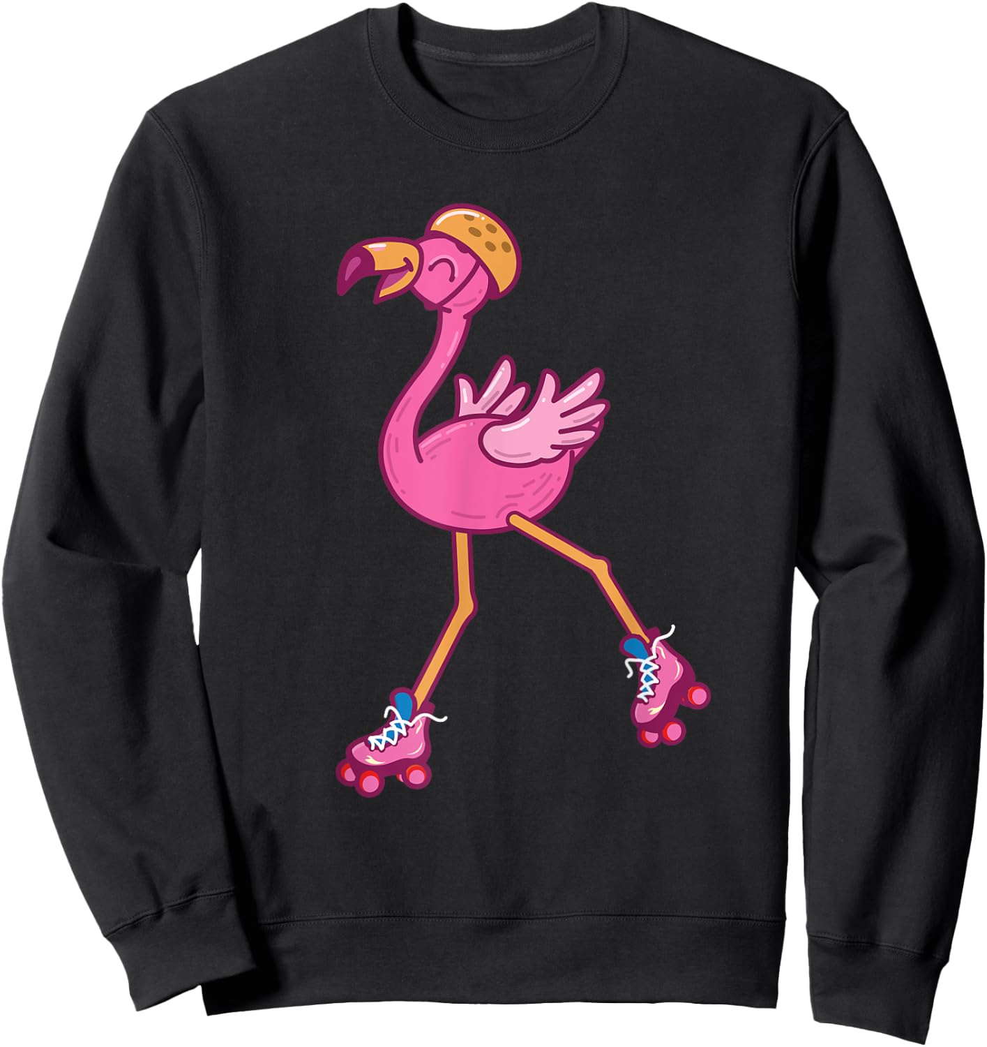 Skater Flamingo - Cute Flamingo Lover Roller Skating Sweatshirt - Sweatshirt | Black