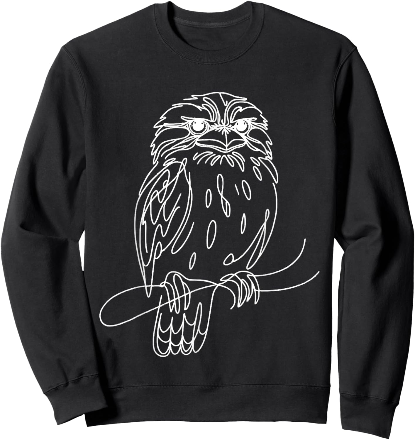 Line Art Bird & Ornithologist Tawny Frogmouth Sweatshirt - Sweatshirt | Black