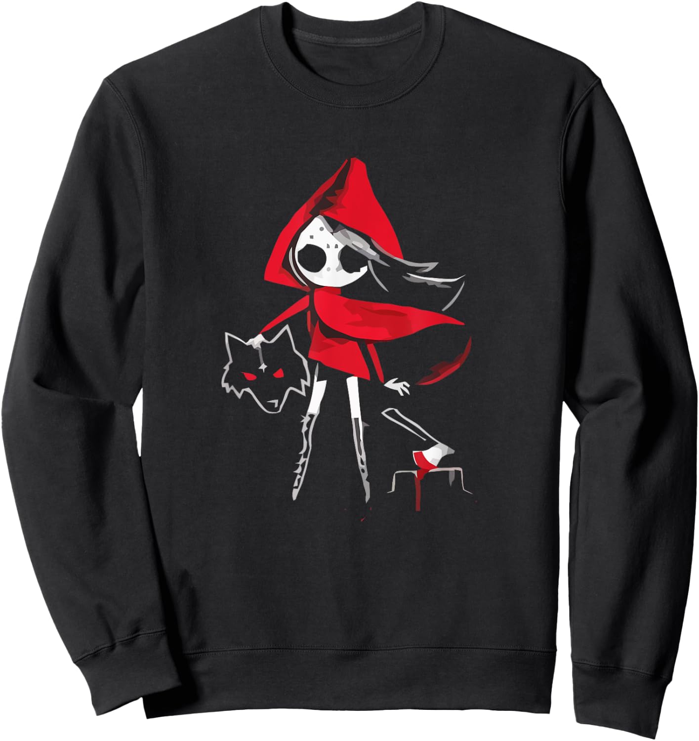 Red Riding Hood Girl with Head of Wolf Scary Gothic Art Sweatshirt - Sweatshirt | Black