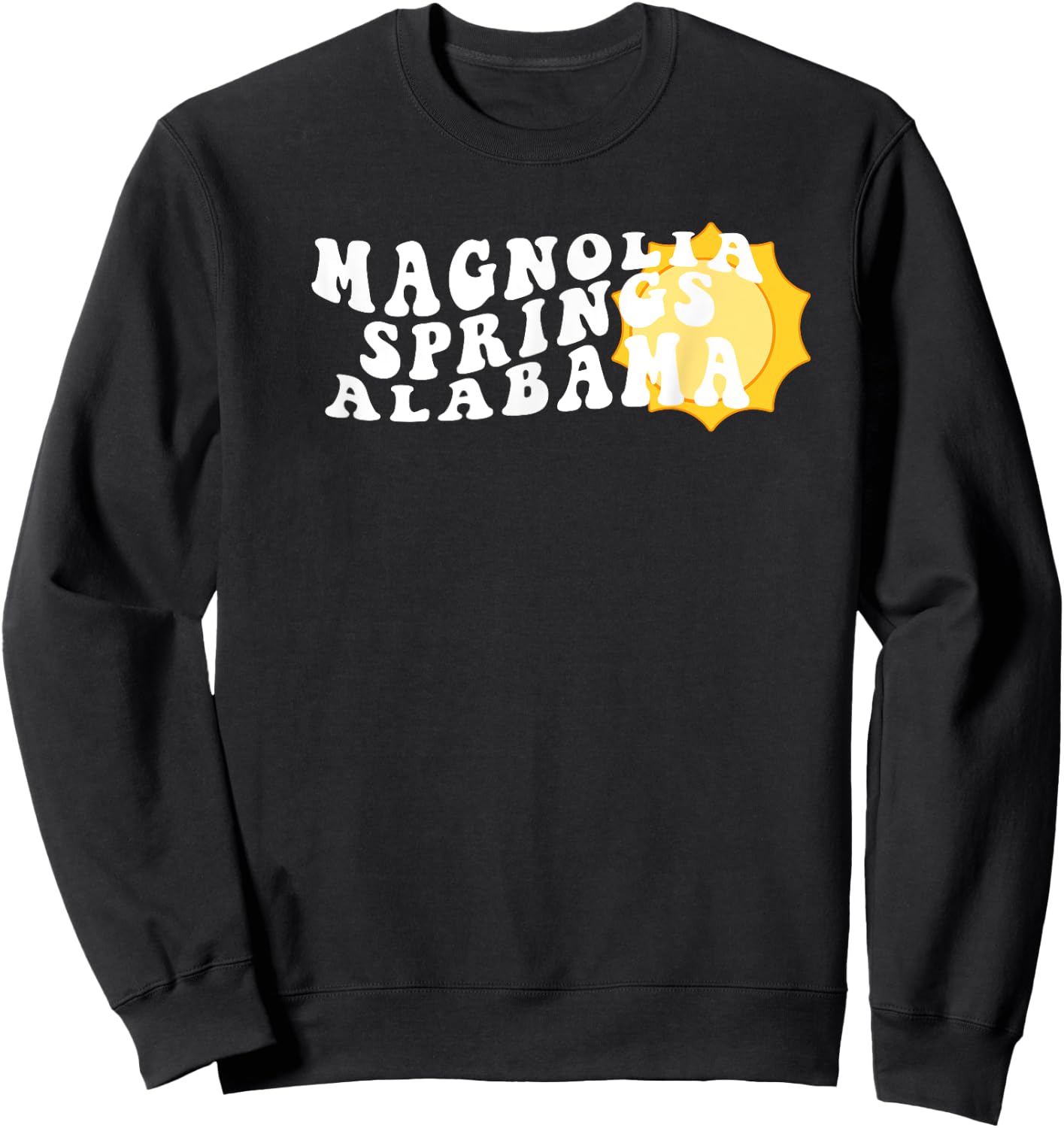 Magnolia Springs Alabama AL Retro Wavy Souvenir Vacation Sweatshirt - Sweatshirt | Black