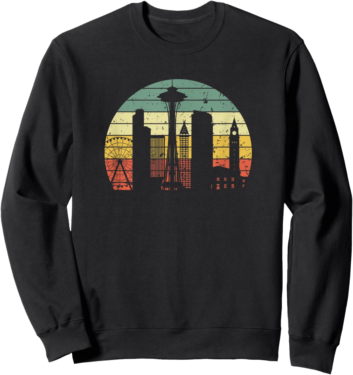 Seattle Space Needle USA Grunge Hiking Camping Fishing Sweatshirt - Sweatshirt | Black