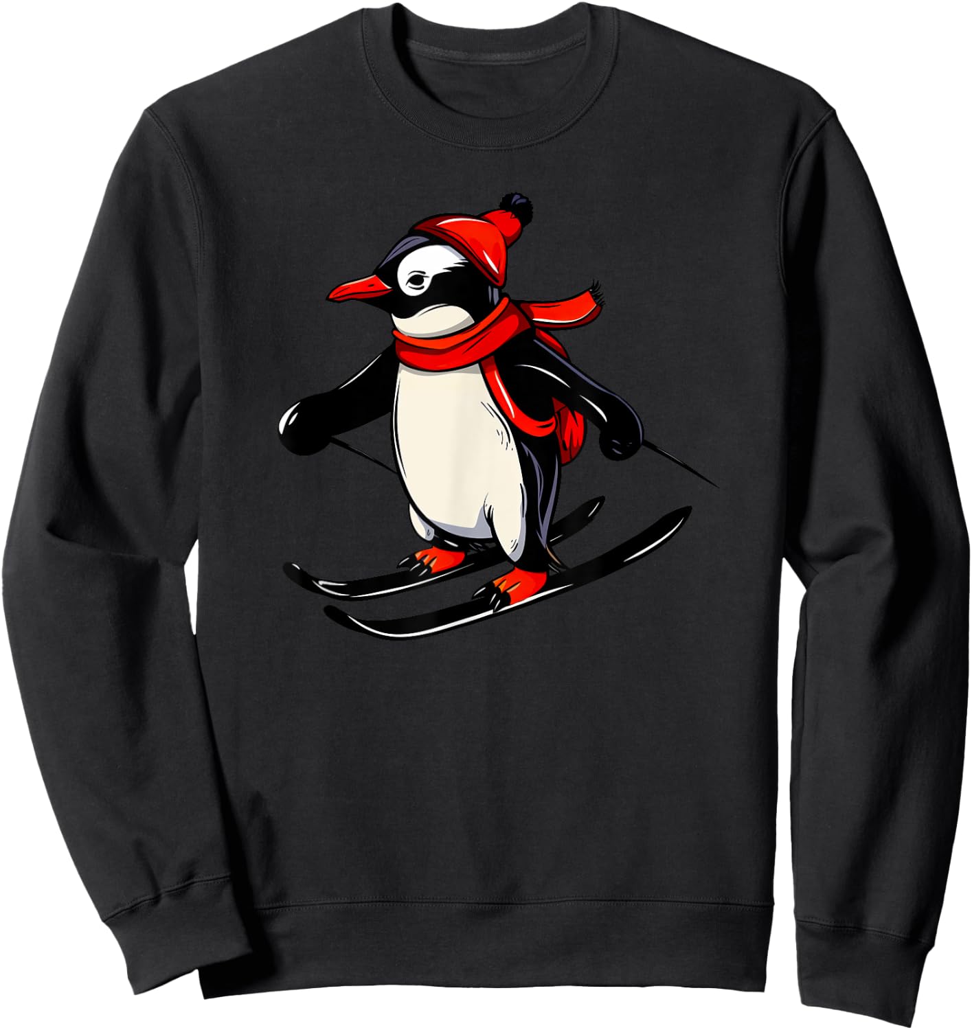 Cute Penguin Skiing - Skiing Penguin Sweatshirt - Sweatshirt | Black