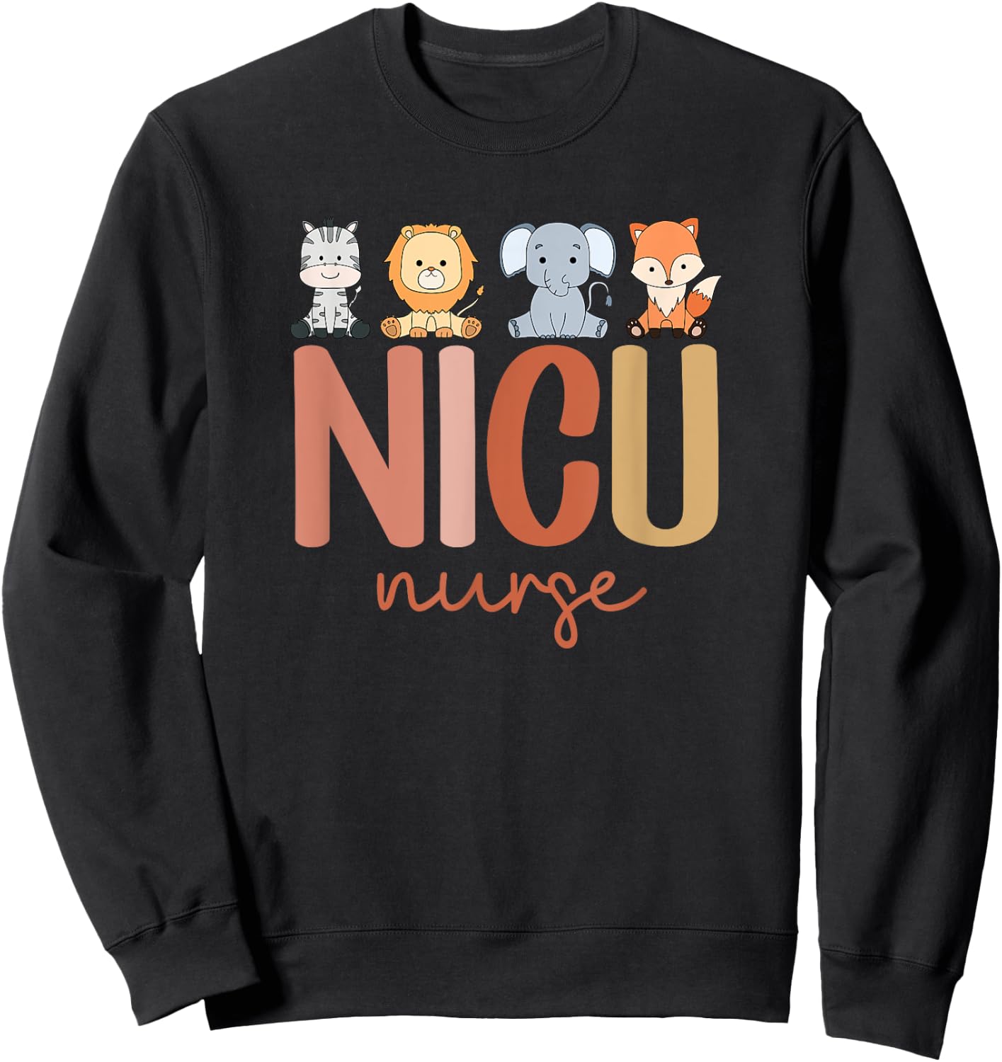 NICU Nurse Baby L&D Cute Animals Sweatshirt - Sweatshirt | Black