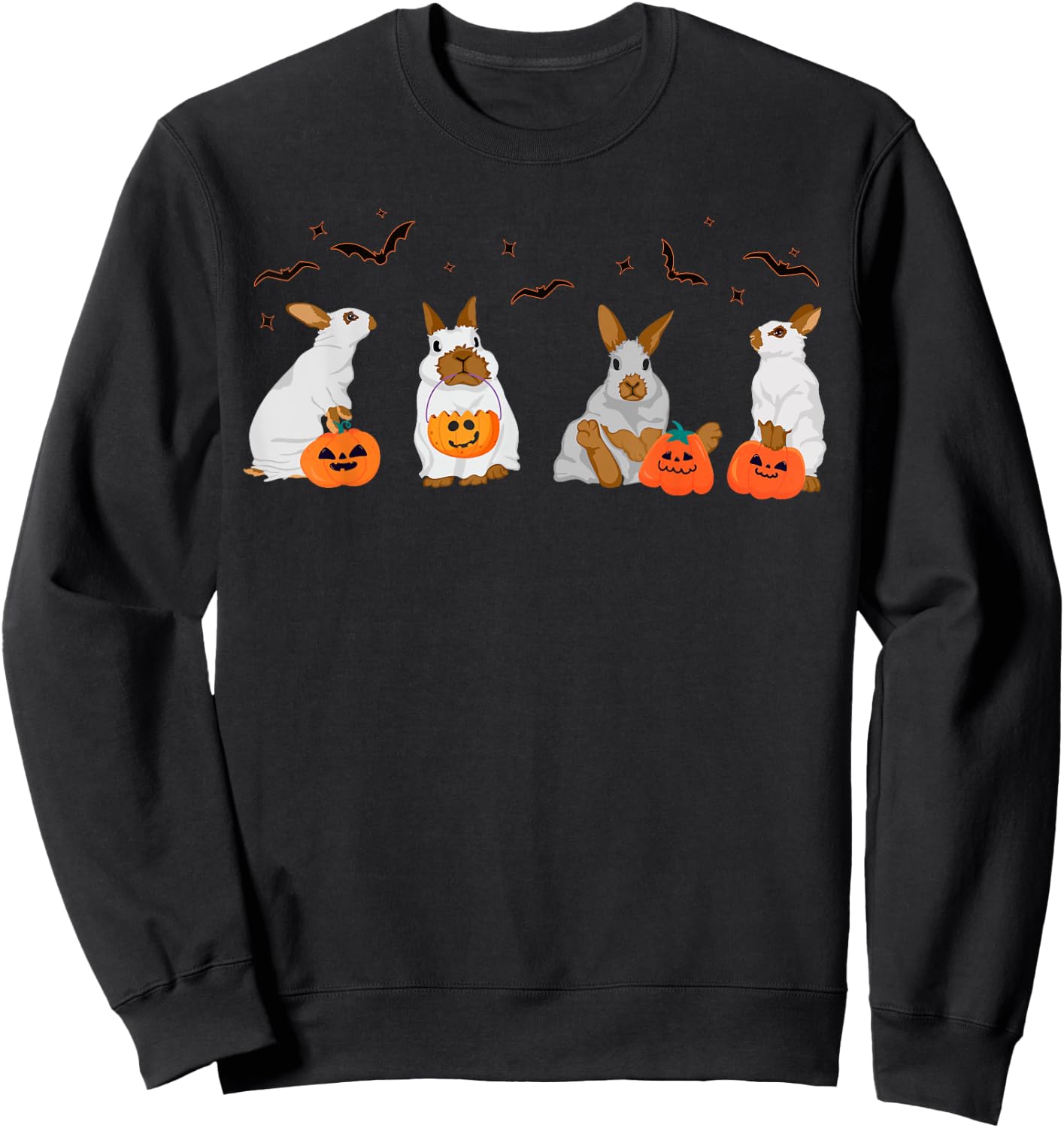 Cute Fall Ghost Bunny Rabbit Halloween Costume Spooky Season Sweatshirt - Sweatshirt | Black
