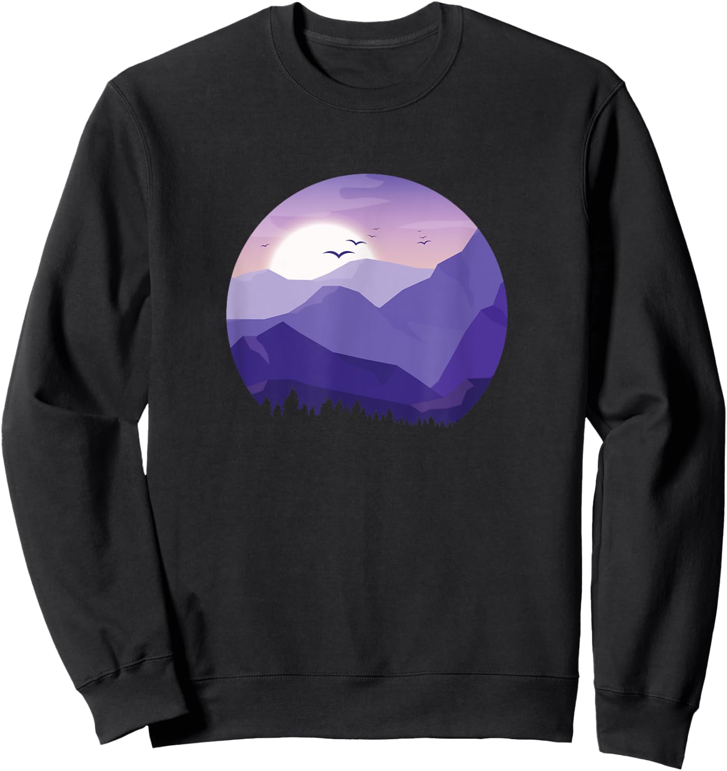 Sunrise Birds Forest Scene Mountain Silhouette Sweatshirt - Sweatshirt | Black