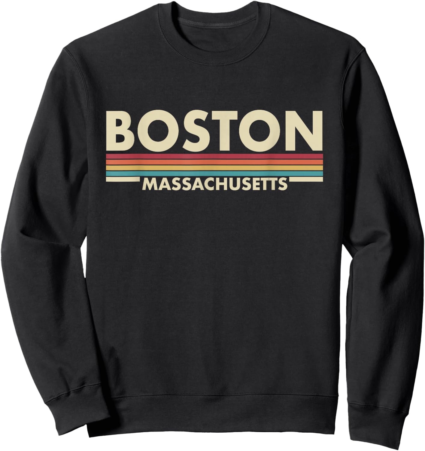 Graphic Club Inc. Boston - Massachusetts Vintage Retro Stripes Classic Sweatshirt - Sweatshirt | Black