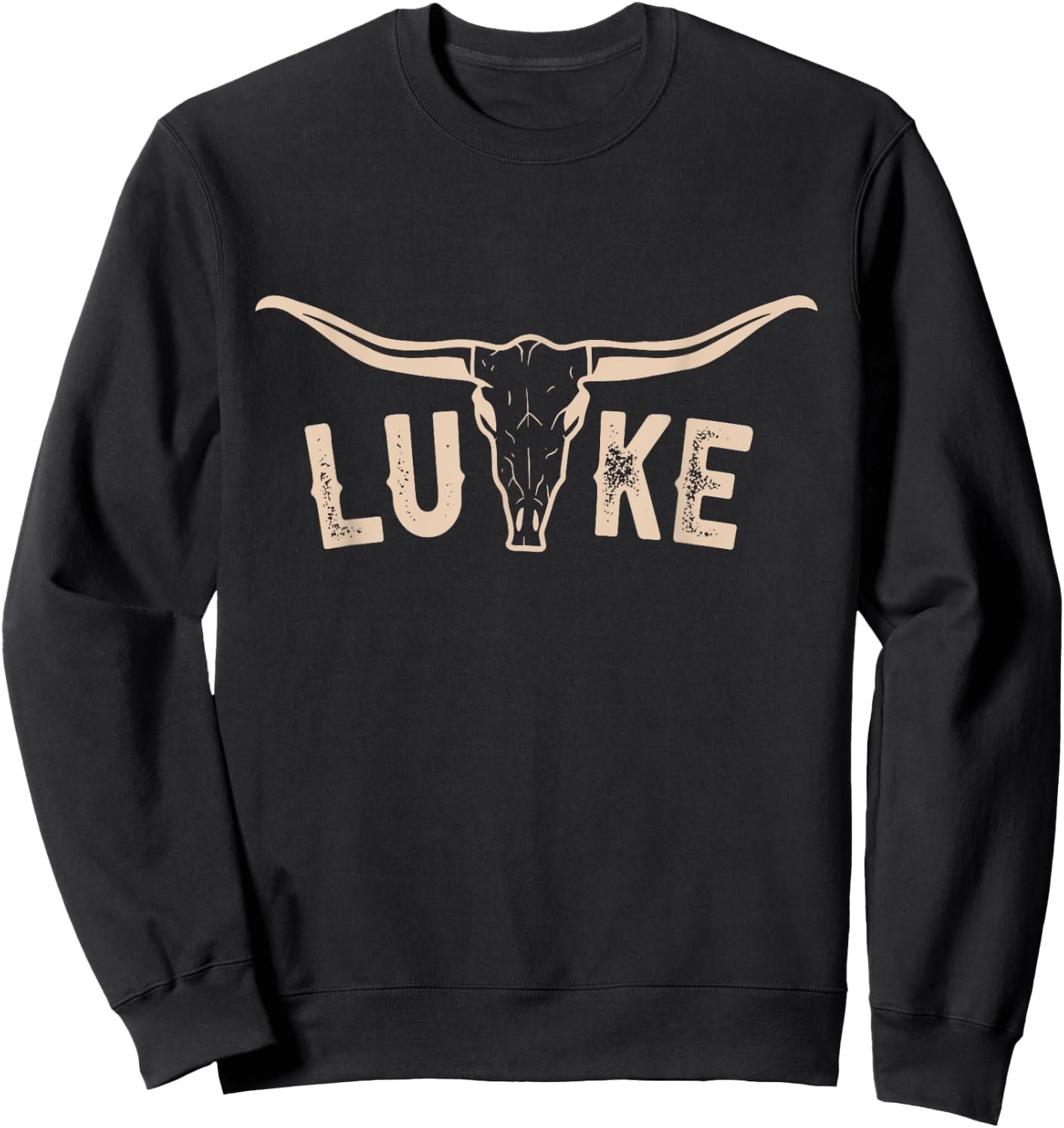 Vintage Luke Bull-Skull Western Gift Personalized Name Sweatshirt - Sweatshirt | Black
