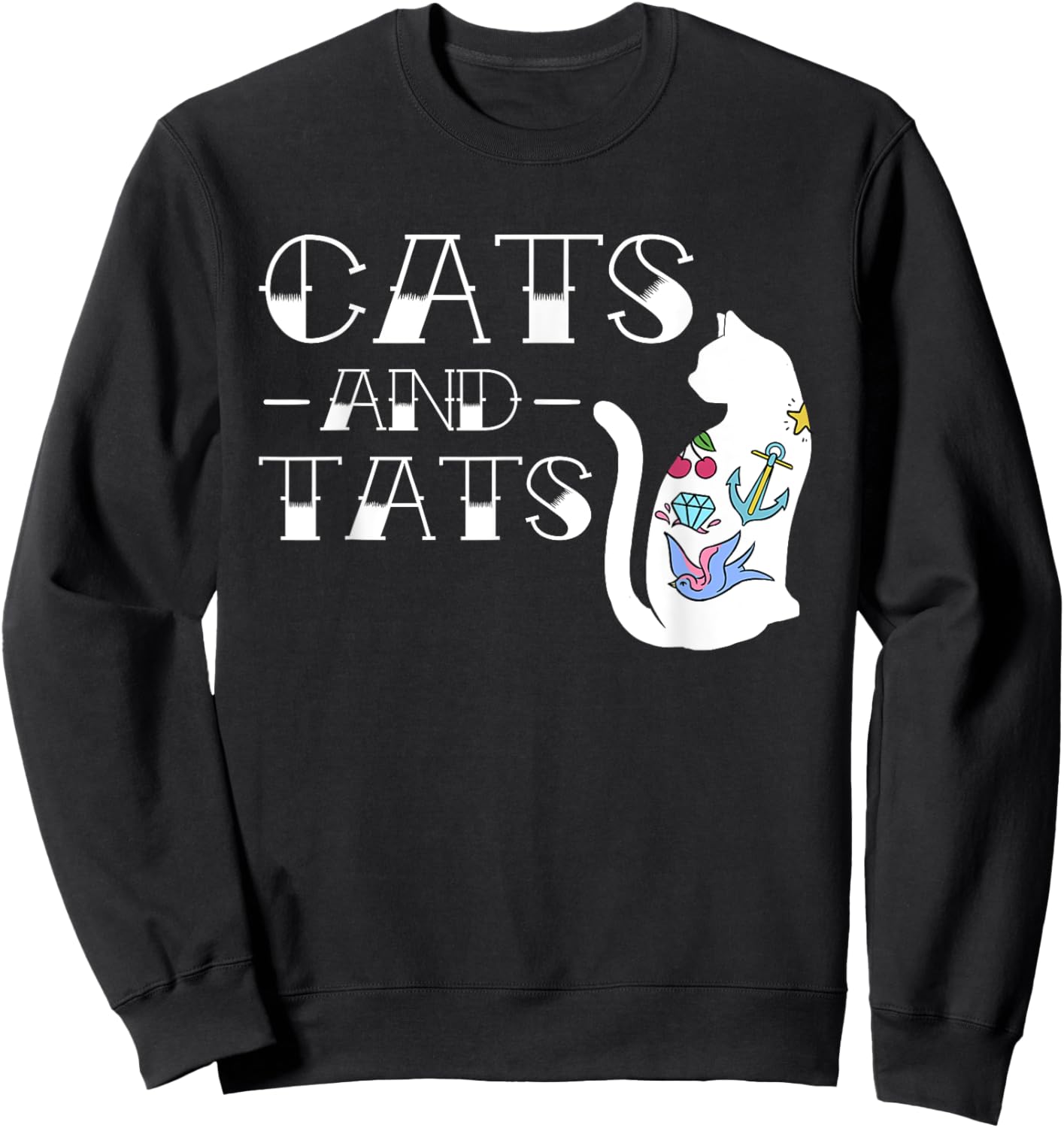 Funny Cats and Cat Tattoo Lover Cats & Tats Tattoo Art Women Girls Kids Sweatshirt - Sweatshirt | Black