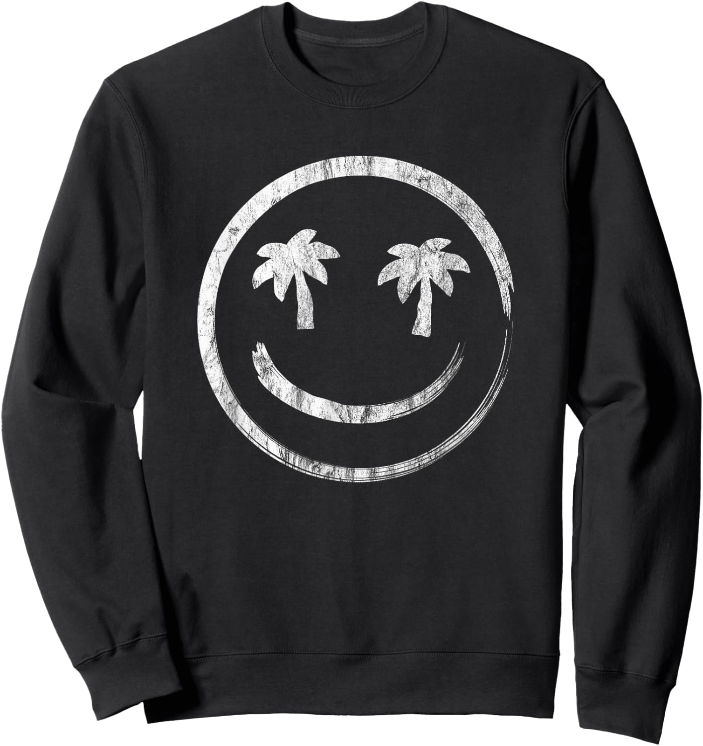 Palm Tree Smile Happy Face Vintage Style Sweatshirt - Sweatshirt | Black