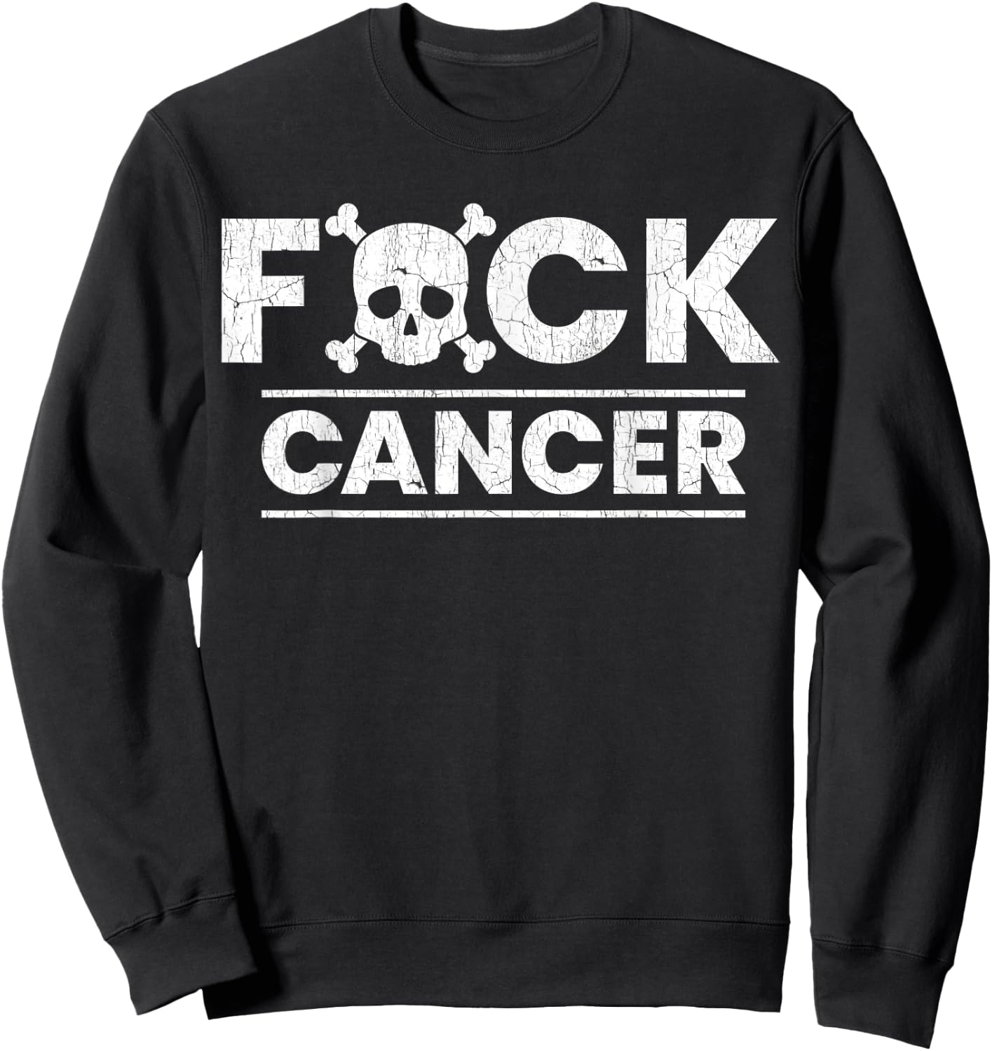 Fuck Cancer Skull Crossbones Skeleton Breast Cancer Sweatshirt - Sweatshirt | Black