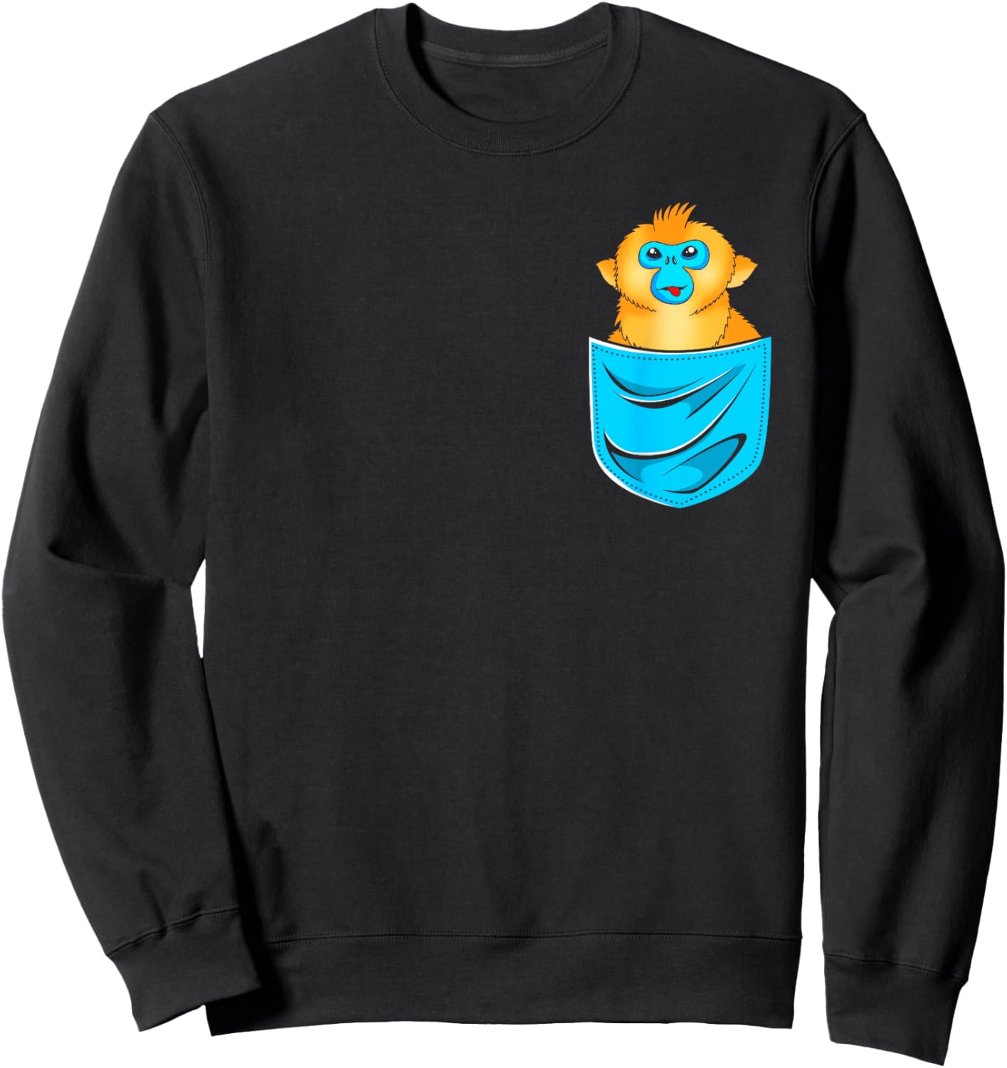 Cute Golden Snub Nosed Monkey In A Pocket Sweatshirt - Sweatshirt | Black