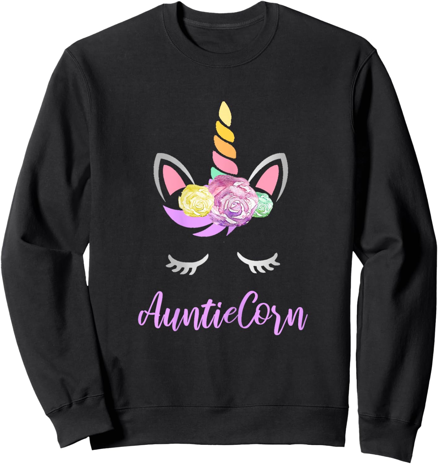 Aunticorn Unicorn Aunt of the Birthday Girl Unicorn Sweatshirt - Sweatshirt | Black