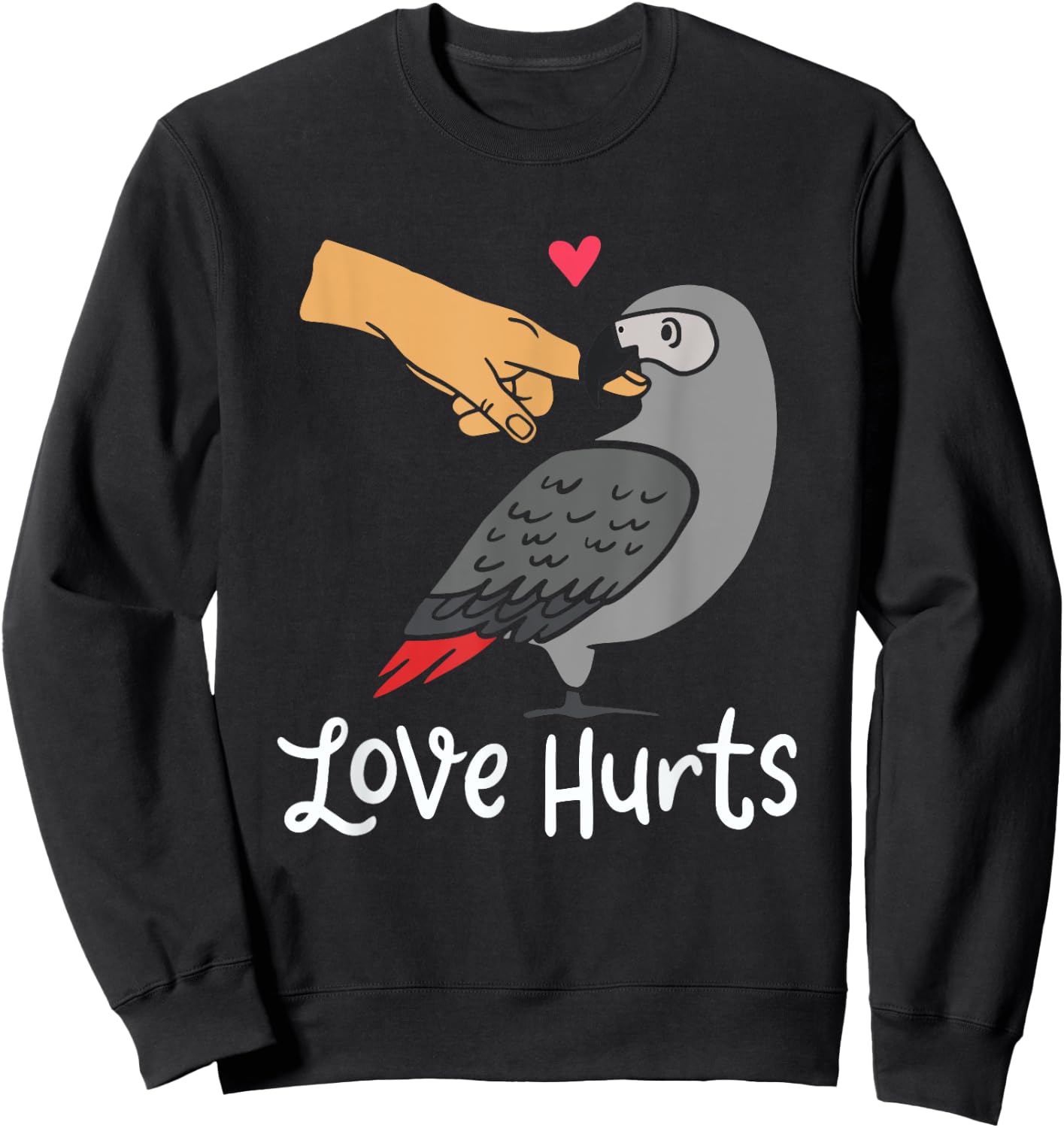 Love Hurts, African Grey Parrot Sweatshirt - Sweatshirt | Black