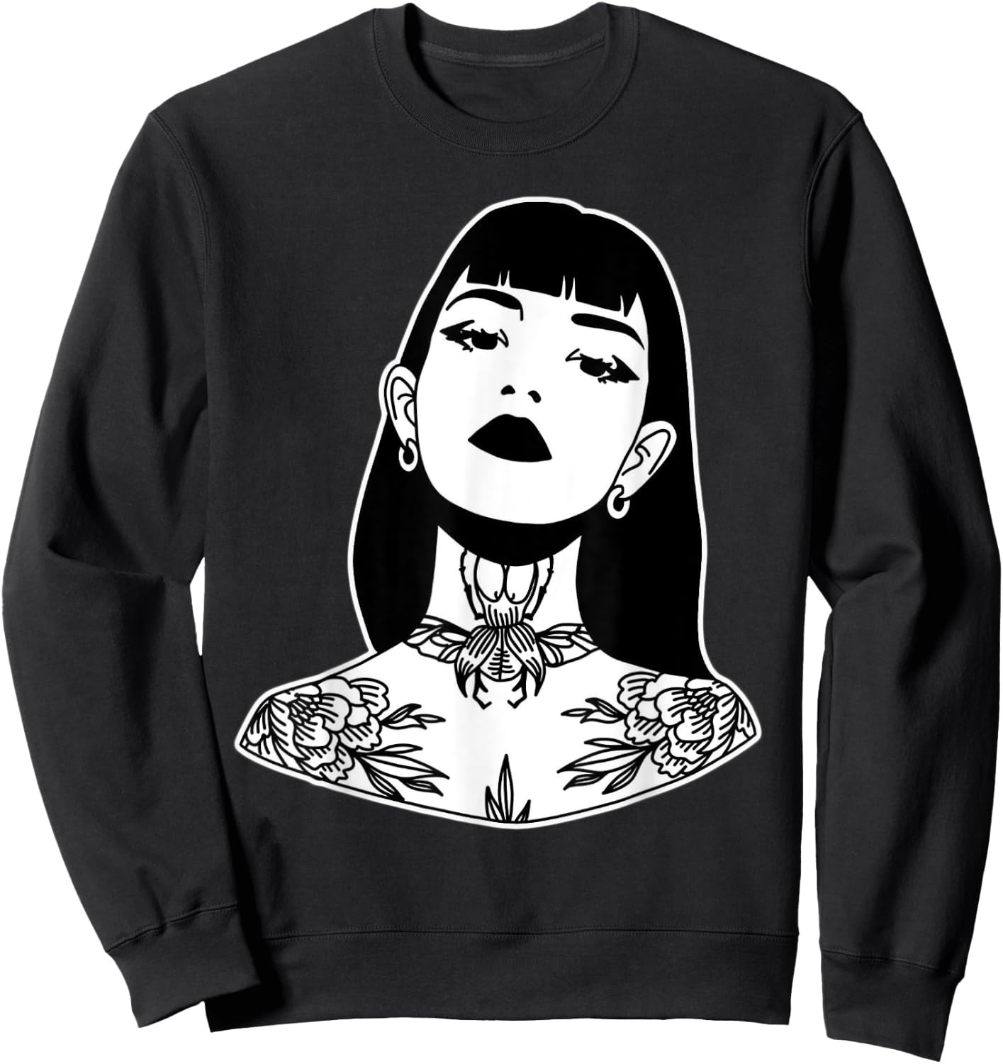 Tattooed Pretty Girl Blackwork Sweatshirt - Sweatshirt | Black
