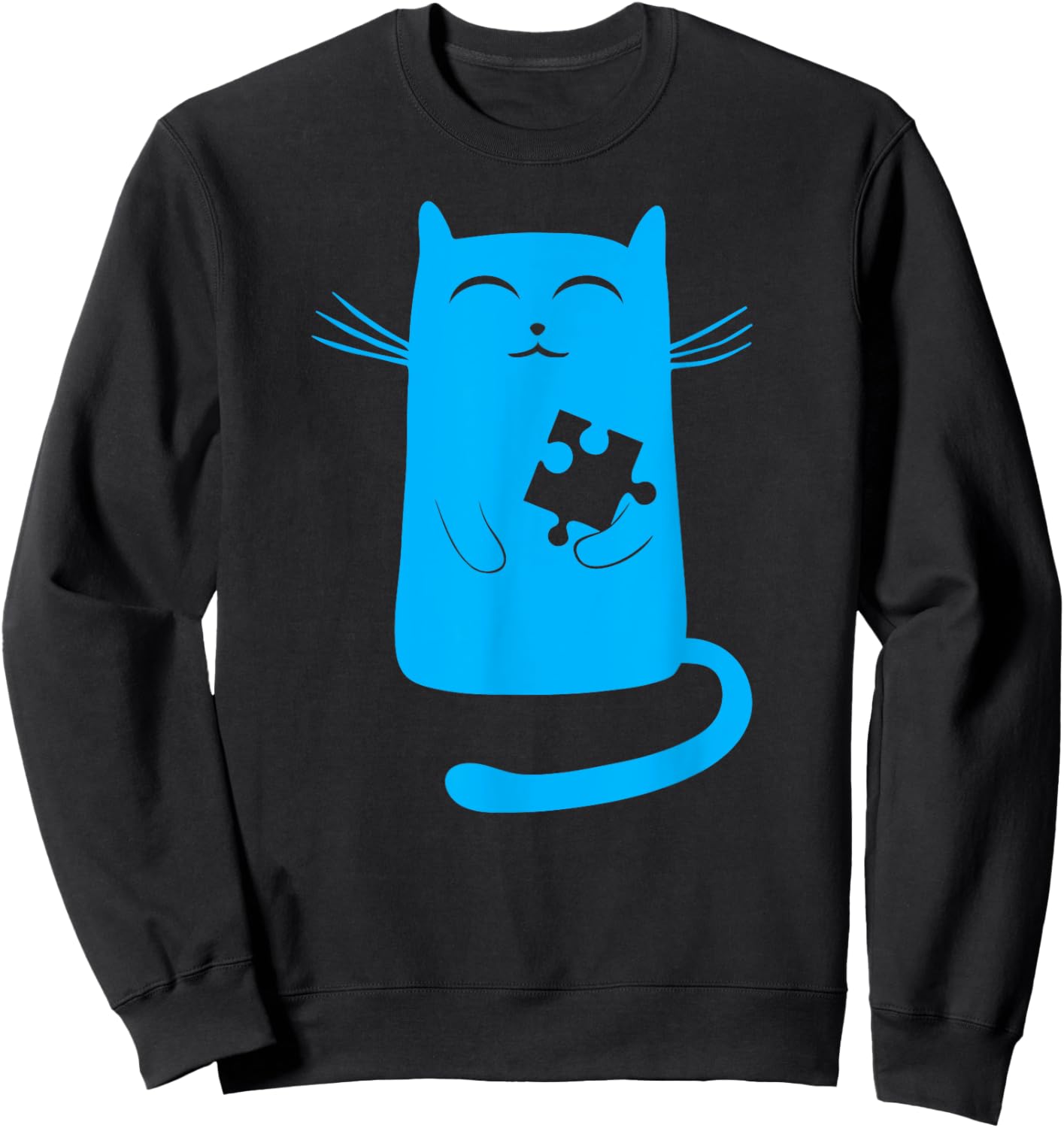 Autism Kitty Cat Illustration Blue Puzzle Piece Sweatshirt - Sweatshirt | Black