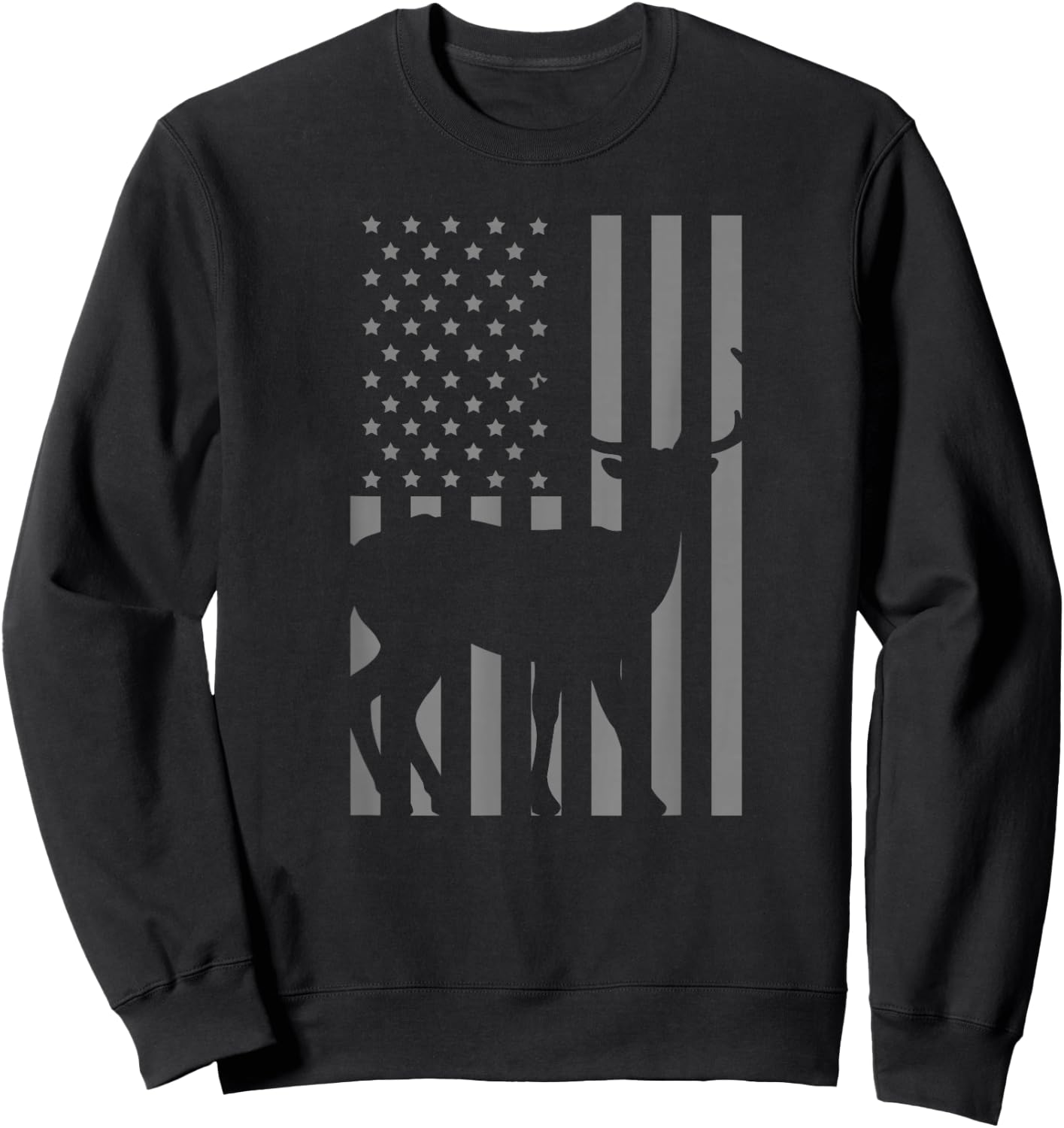 Deer American Flag Grey Retro Hunting Avocation Hunter Gift Sweatshirt - Sweatshirt | Black