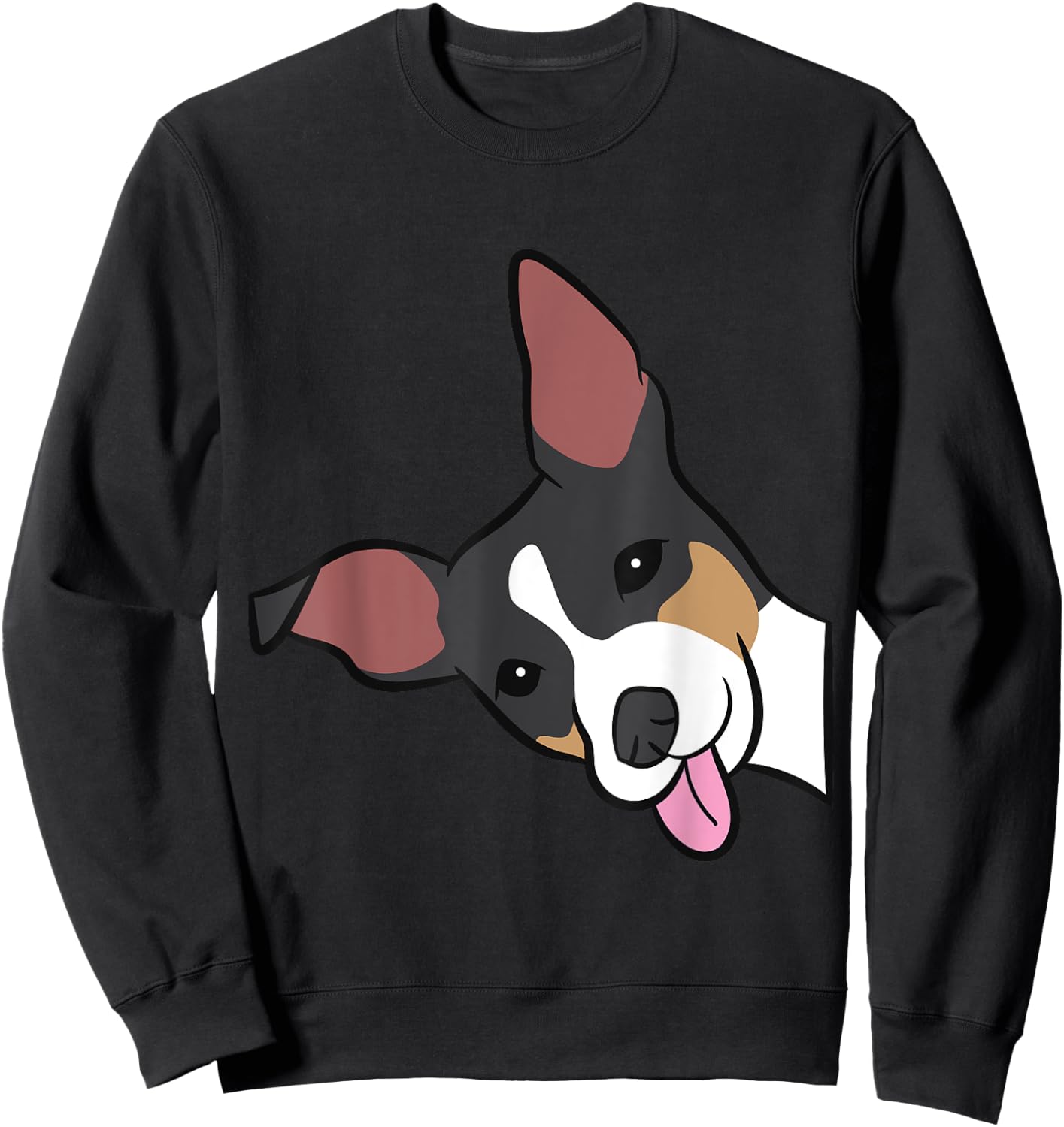 Rat Terrier Dog Peeking From Side Funny Rat Terrier Men Women Girls Kids Sweatshirt - Sweatshirt | Black