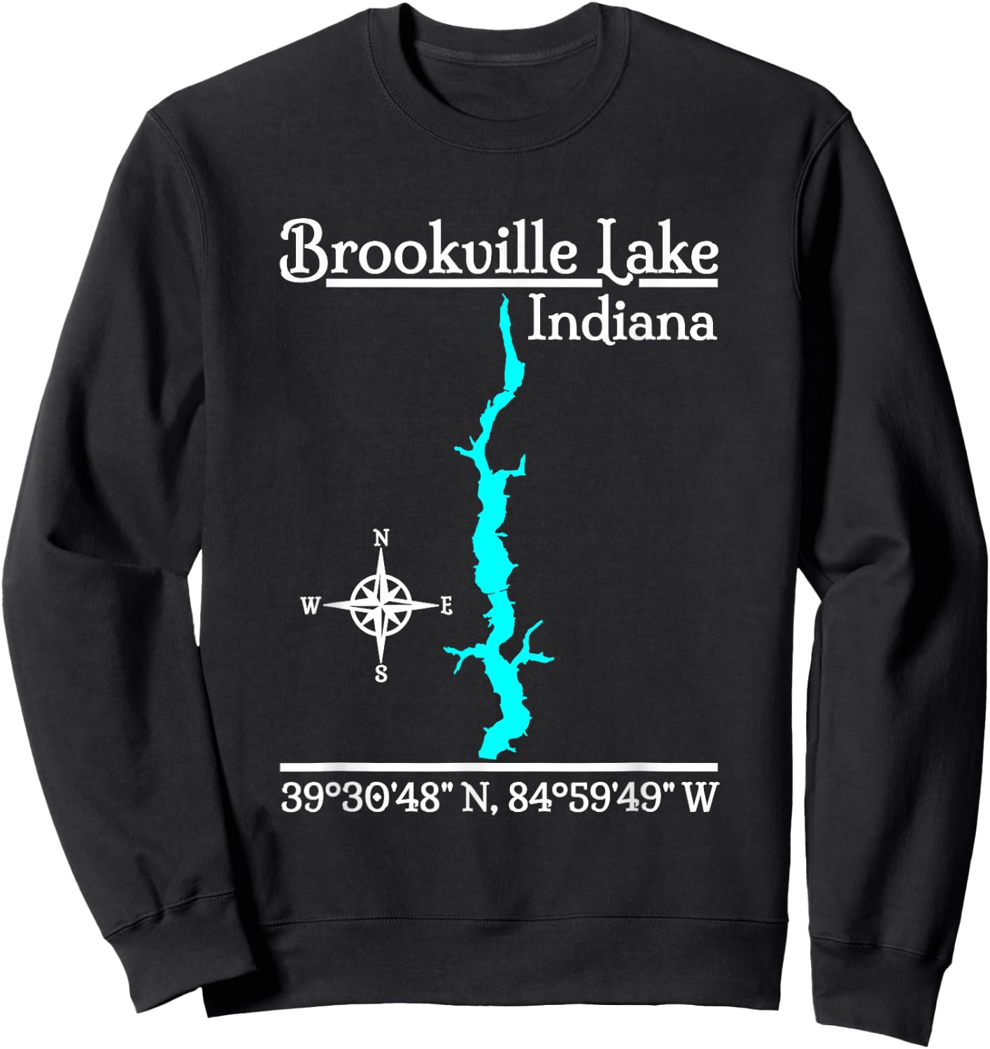 GeoGearCo Brookville Lake - Indiana - Adult - Black - Small - Short Sleeve - Classic Fit - - Classic Style - Polyester 100% - Camping, Hiking, Nature Lovers Sweatshirt - Sweatshirt | Black