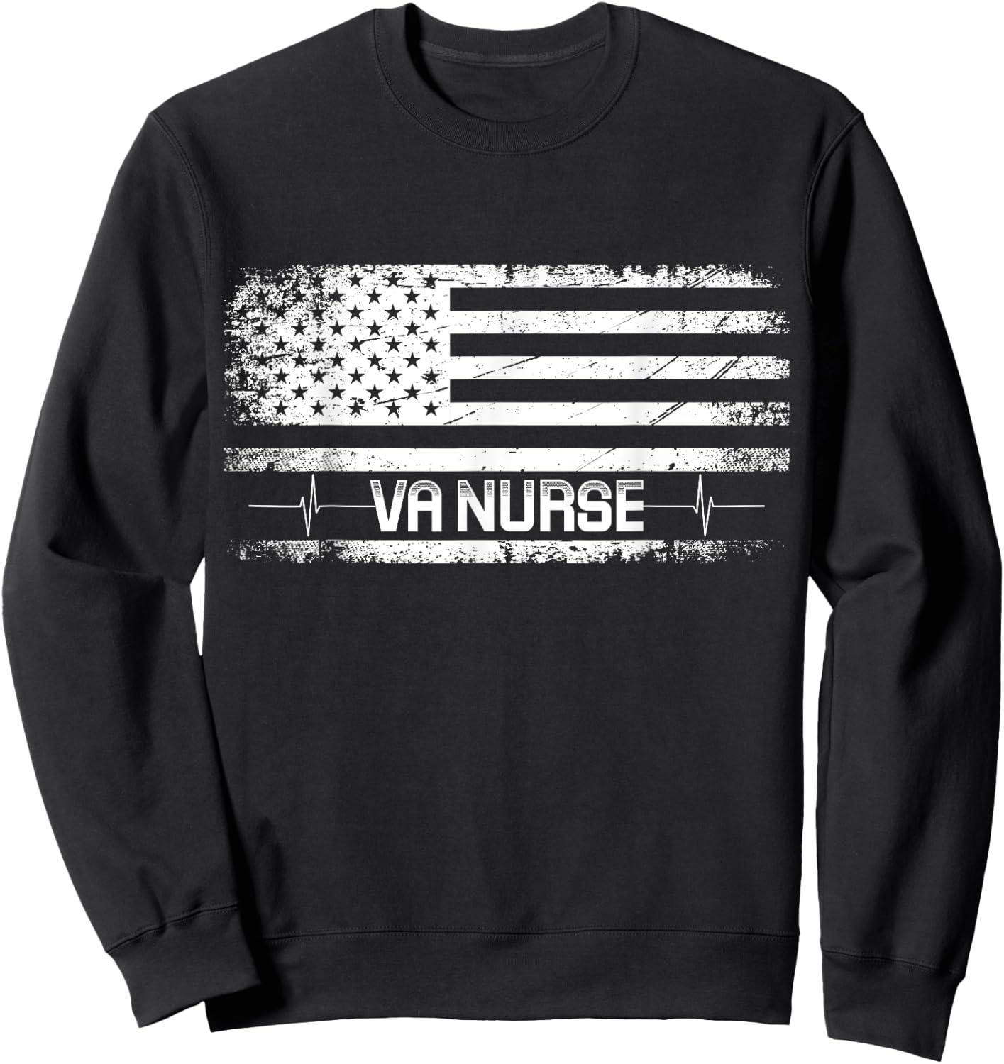 VA Nurse Vintage Patriotic American Flag USA 4th of July Sweatshirt - Sweatshirt | Black