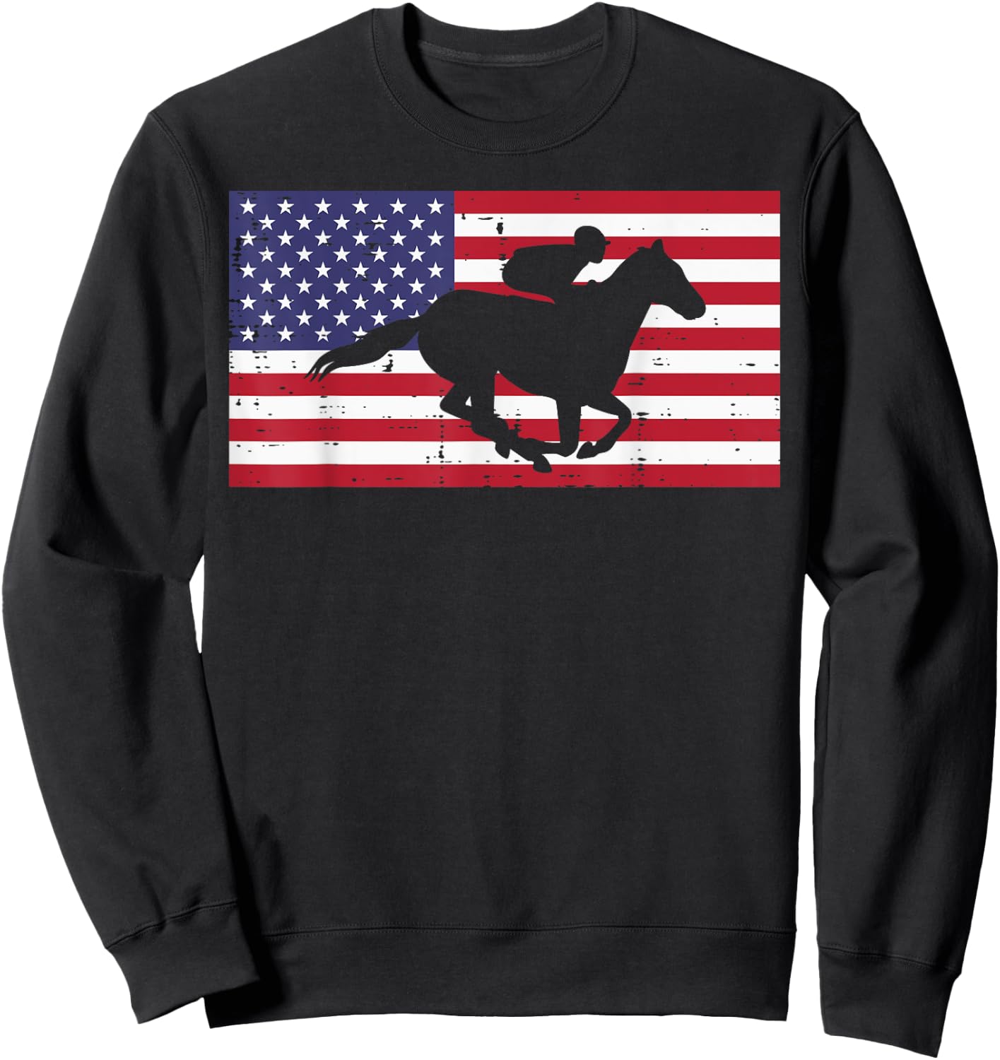 Horse Riding US Flag Horseback Racing Patriotic Equestrian Sweatshirt - Sweatshirt | Black
