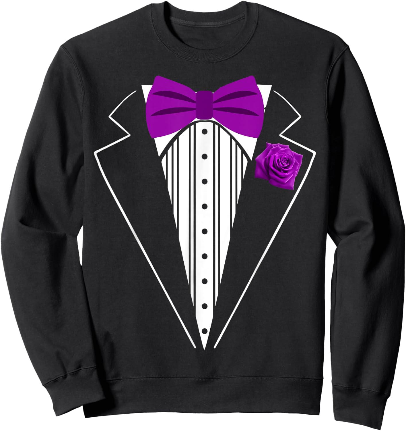 Kids Adult Purple Bowtie Tuxedo, Toddler Costume Youth Tux Sweatshirt - Sweatshirt | Black